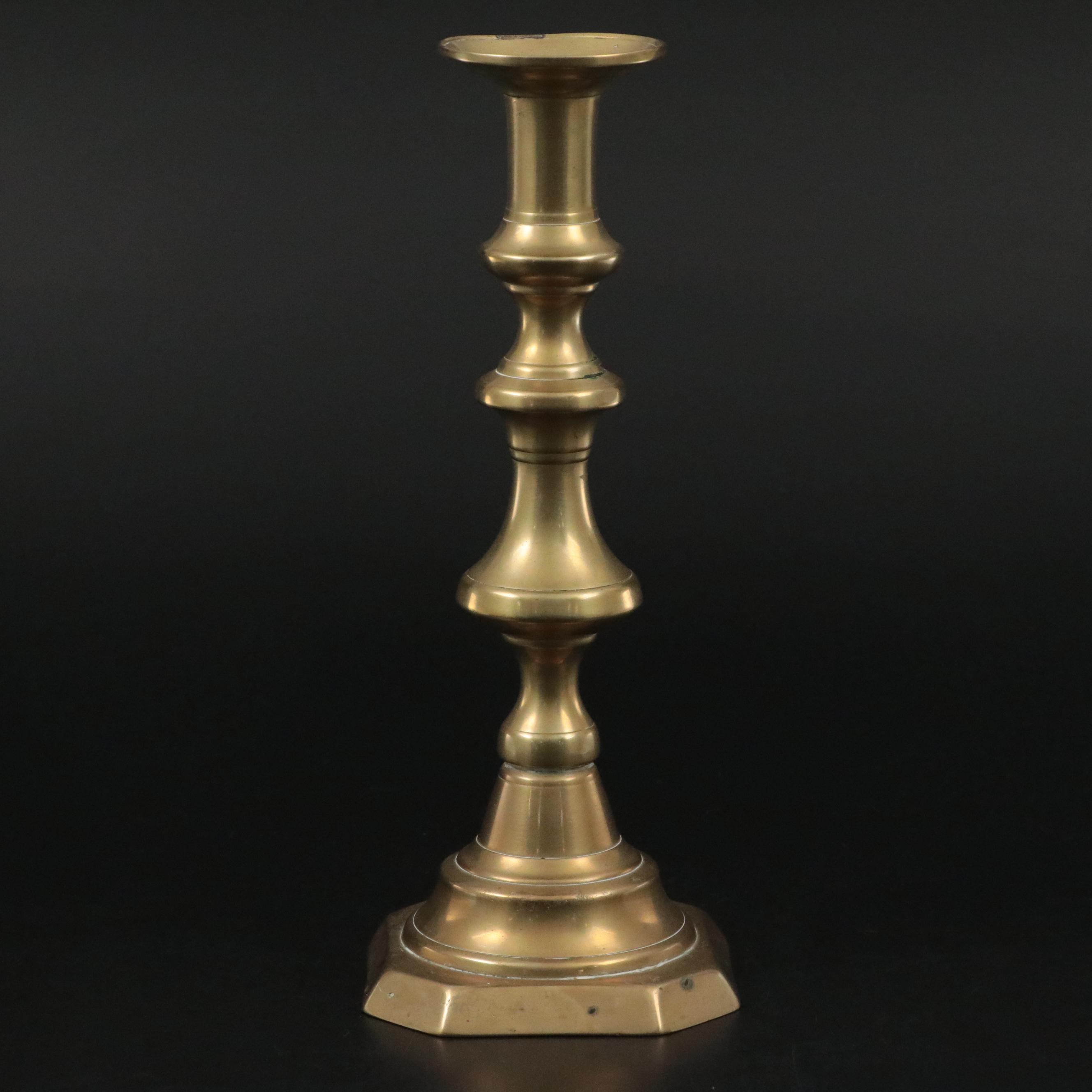 Group of Antique Brass PushUp Candlesticks, 19th Century EBTH