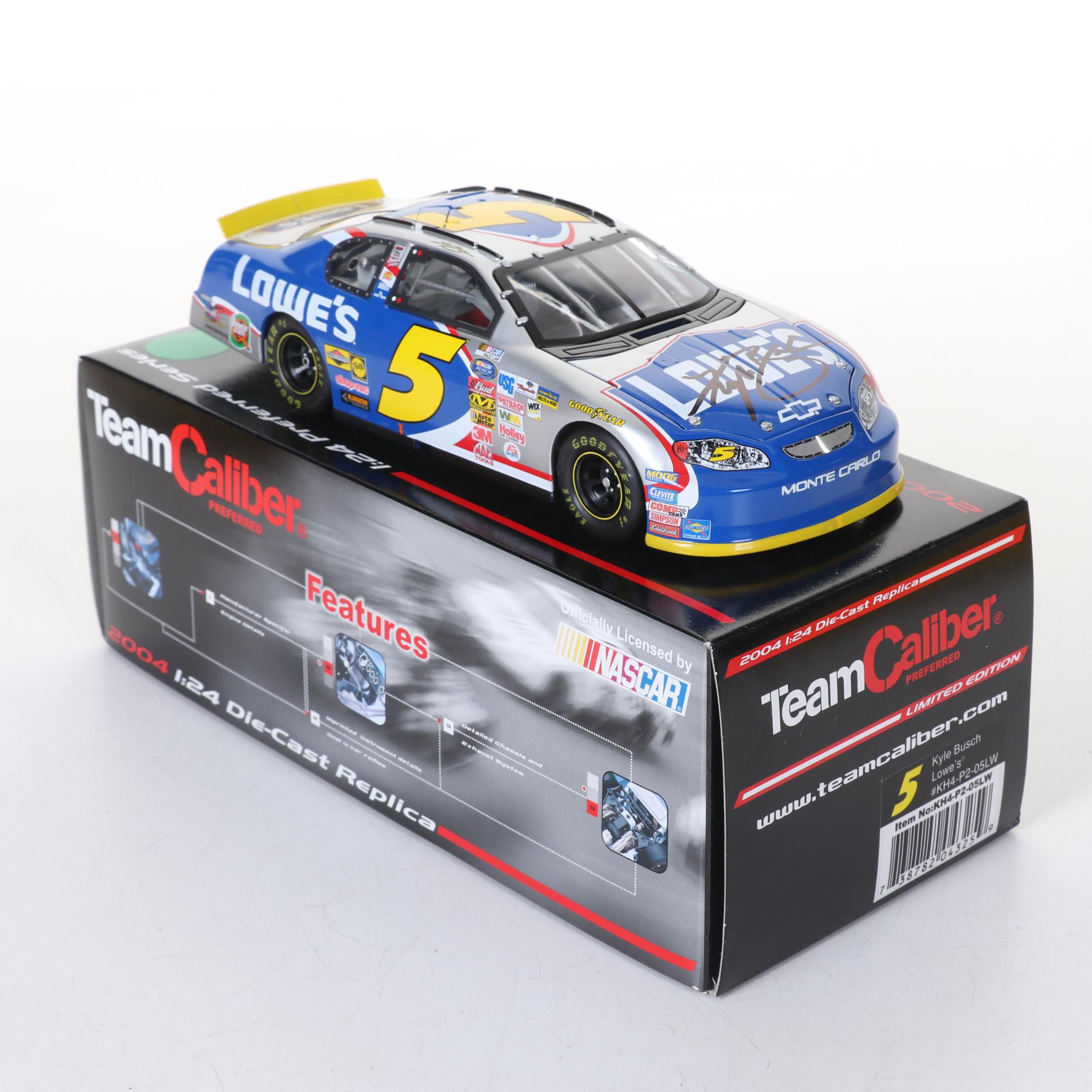 Three 1:24 Scale Die Cast NASCAR Cars Including Kyle Busch Autograph