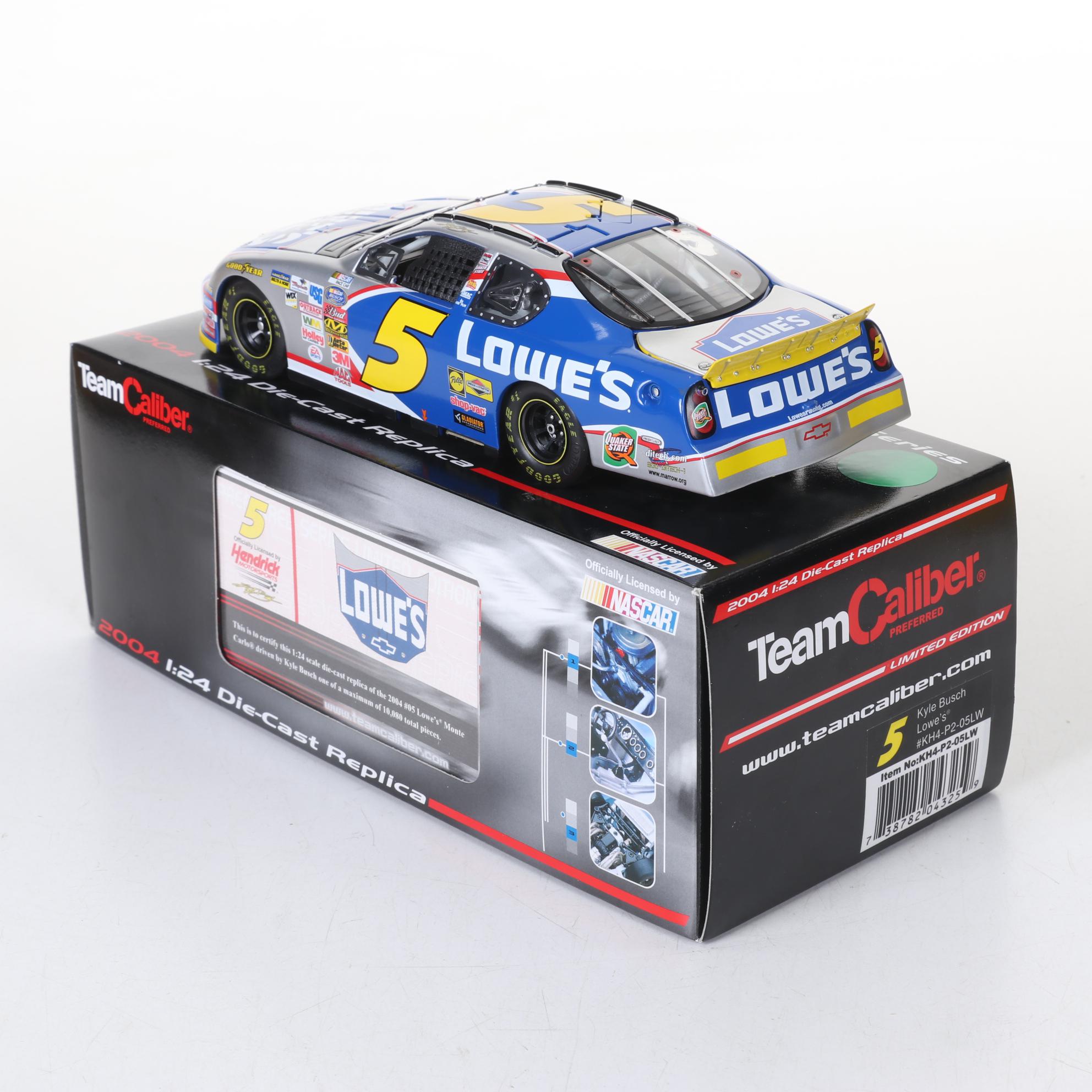 Three 1:24 Scale Die Cast NASCAR Cars Including Kyle Busch Autograph