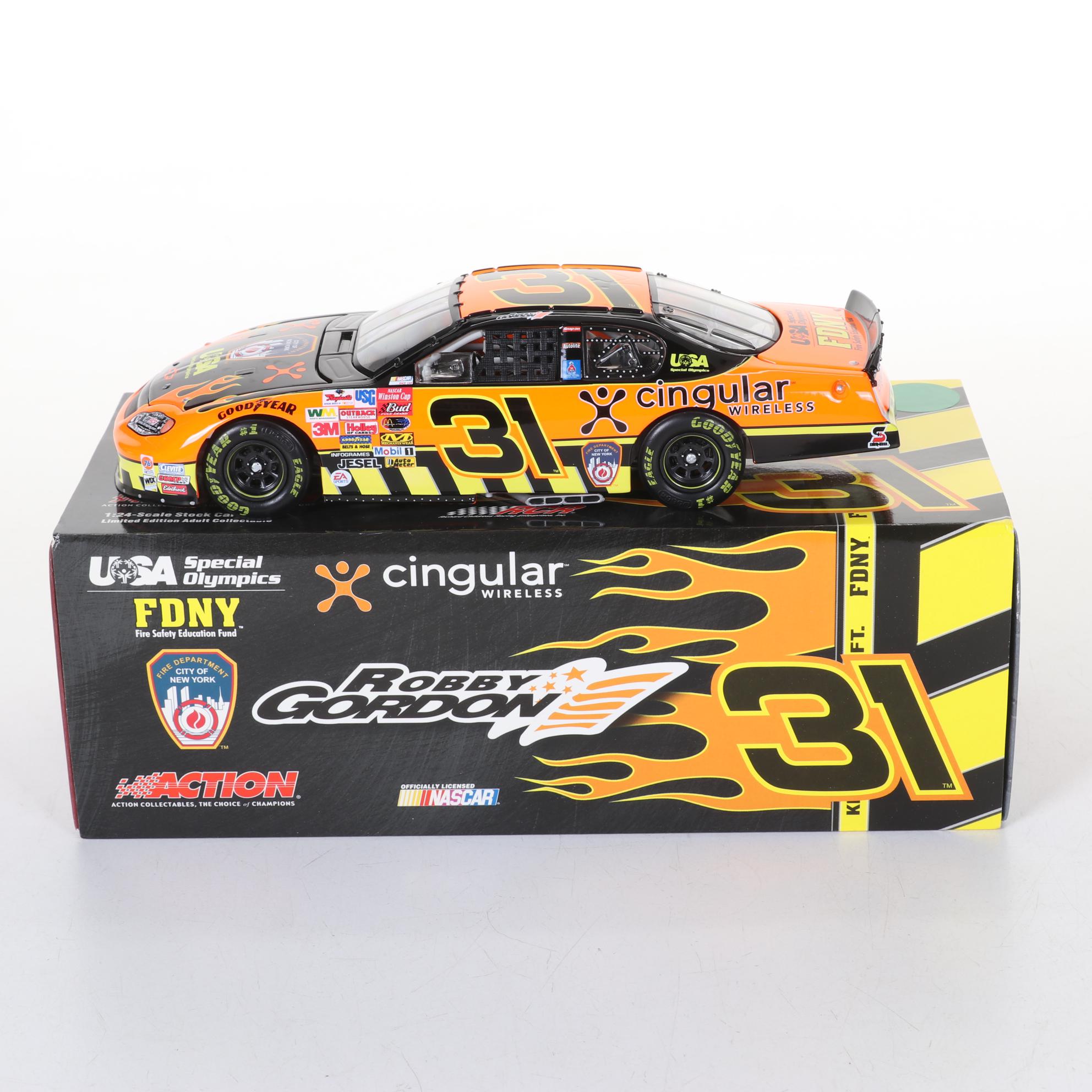 Three 1:24 Scale Die Cast NASCAR Cars Including Kyle Busch Autograph