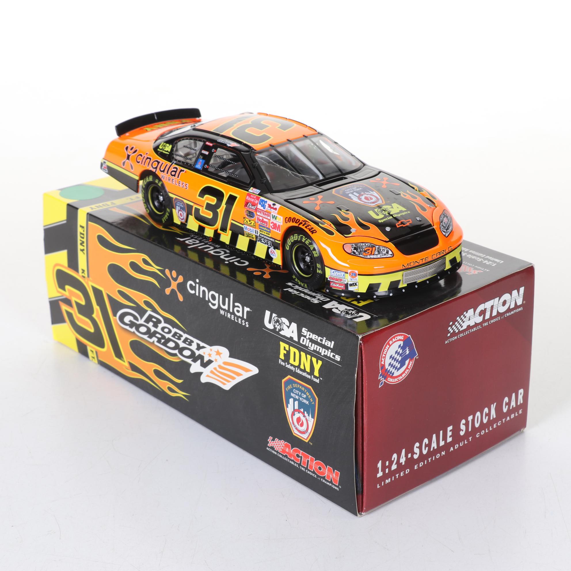 Three 1:24 Scale Die Cast NASCAR Cars Including Kyle Busch Autograph