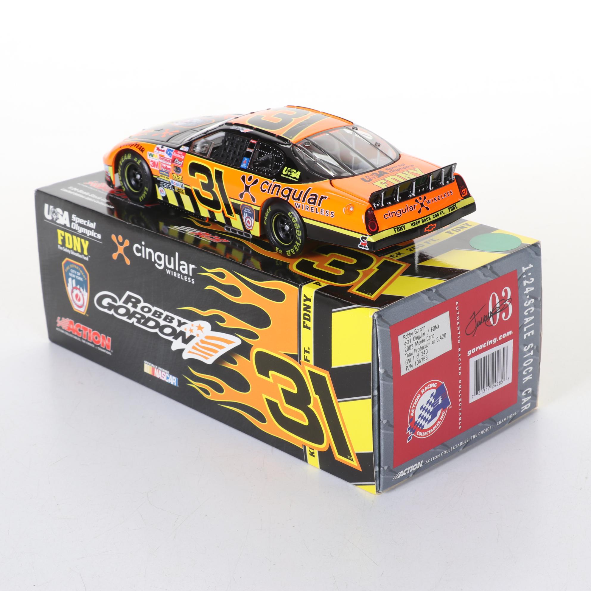 Three 1:24 Scale Die Cast NASCAR Cars Including Kyle Busch Autograph