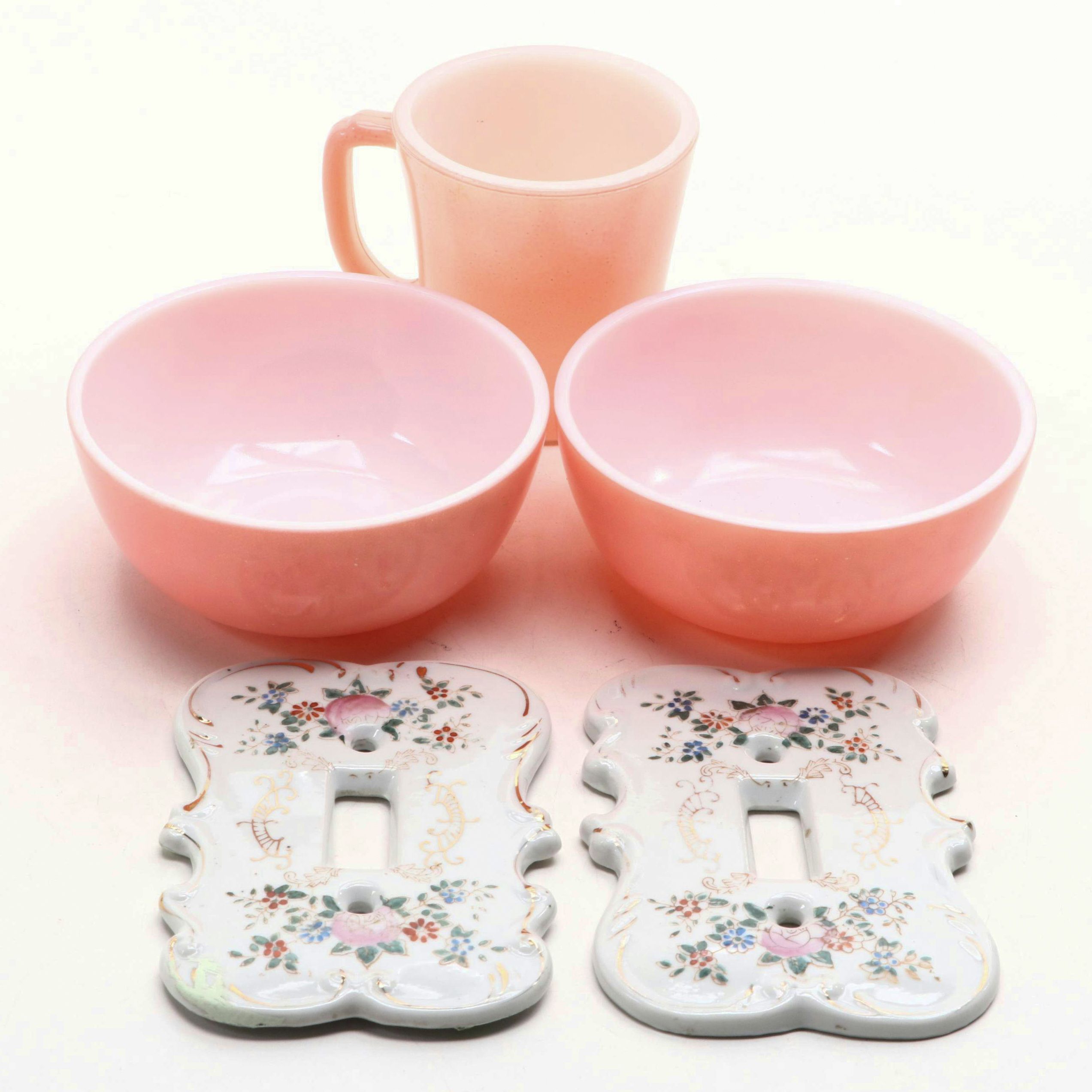 Hazel Atlas and Anchor Hocking Tableware with Porcelain Light Switch Covers