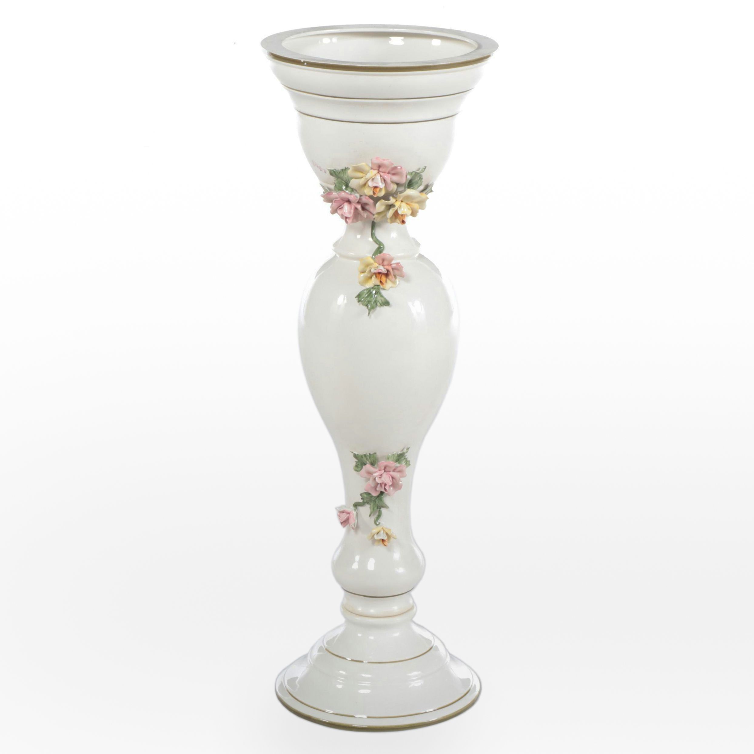 Italian Capodimonte Hand-Painted Porcelain Plant Stand