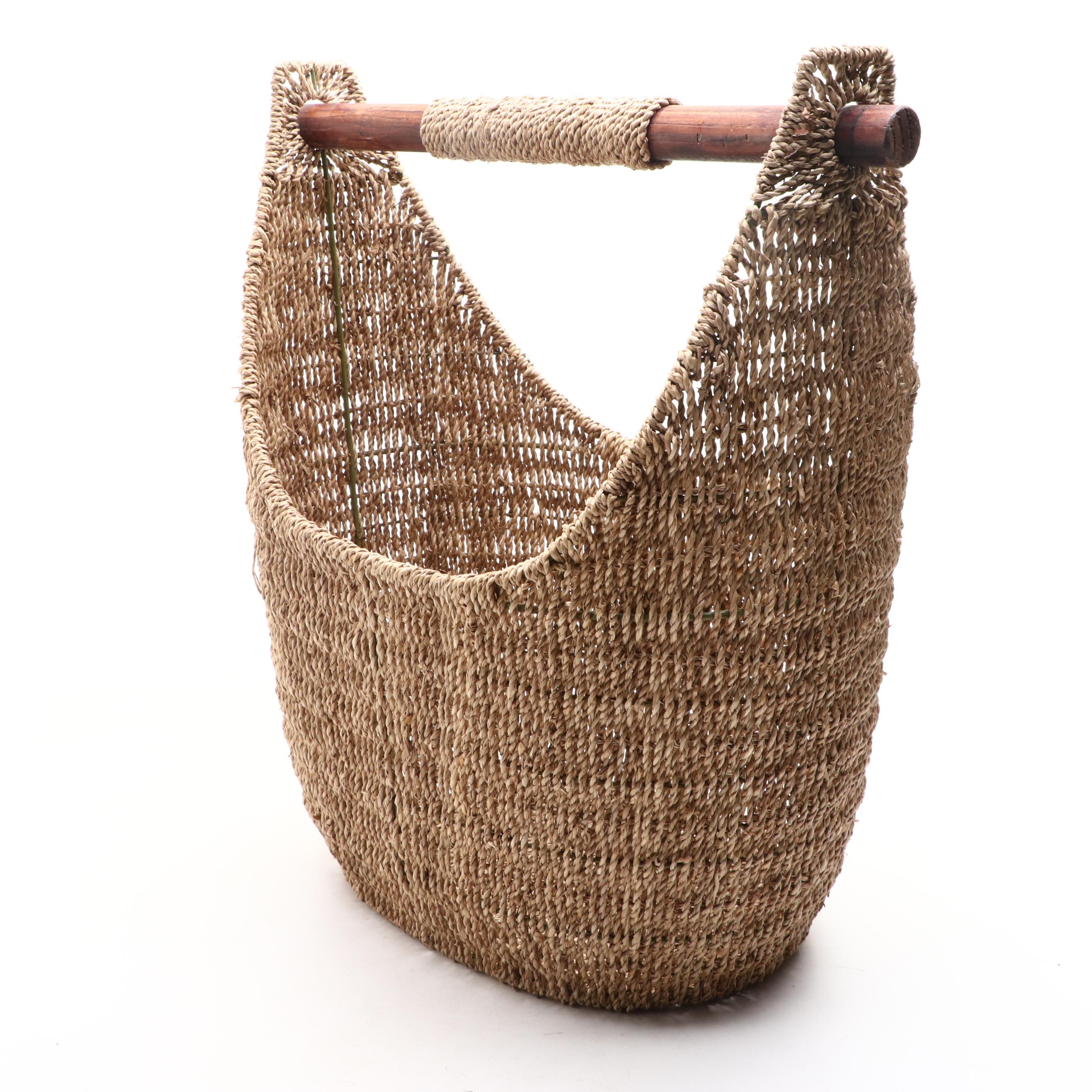 Woven Seagrass Basket with Wood Handle