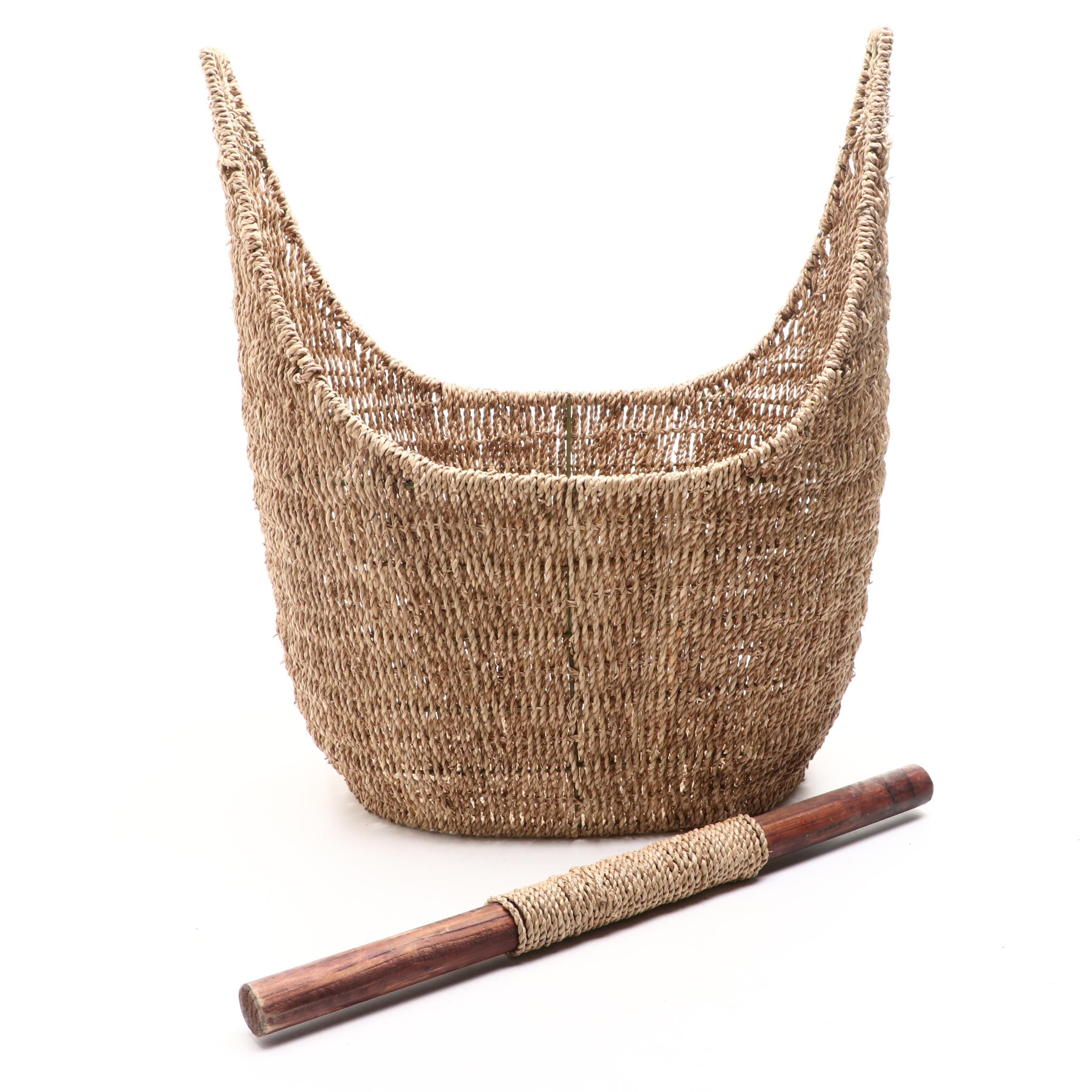 Woven Seagrass Basket with Wood Handle