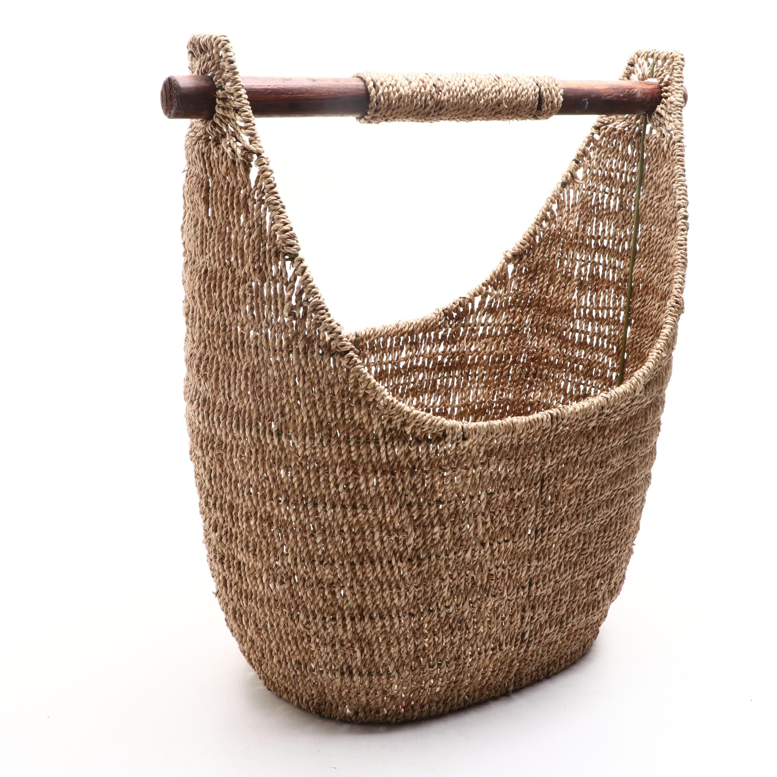 Woven Seagrass Basket with Wood Handle