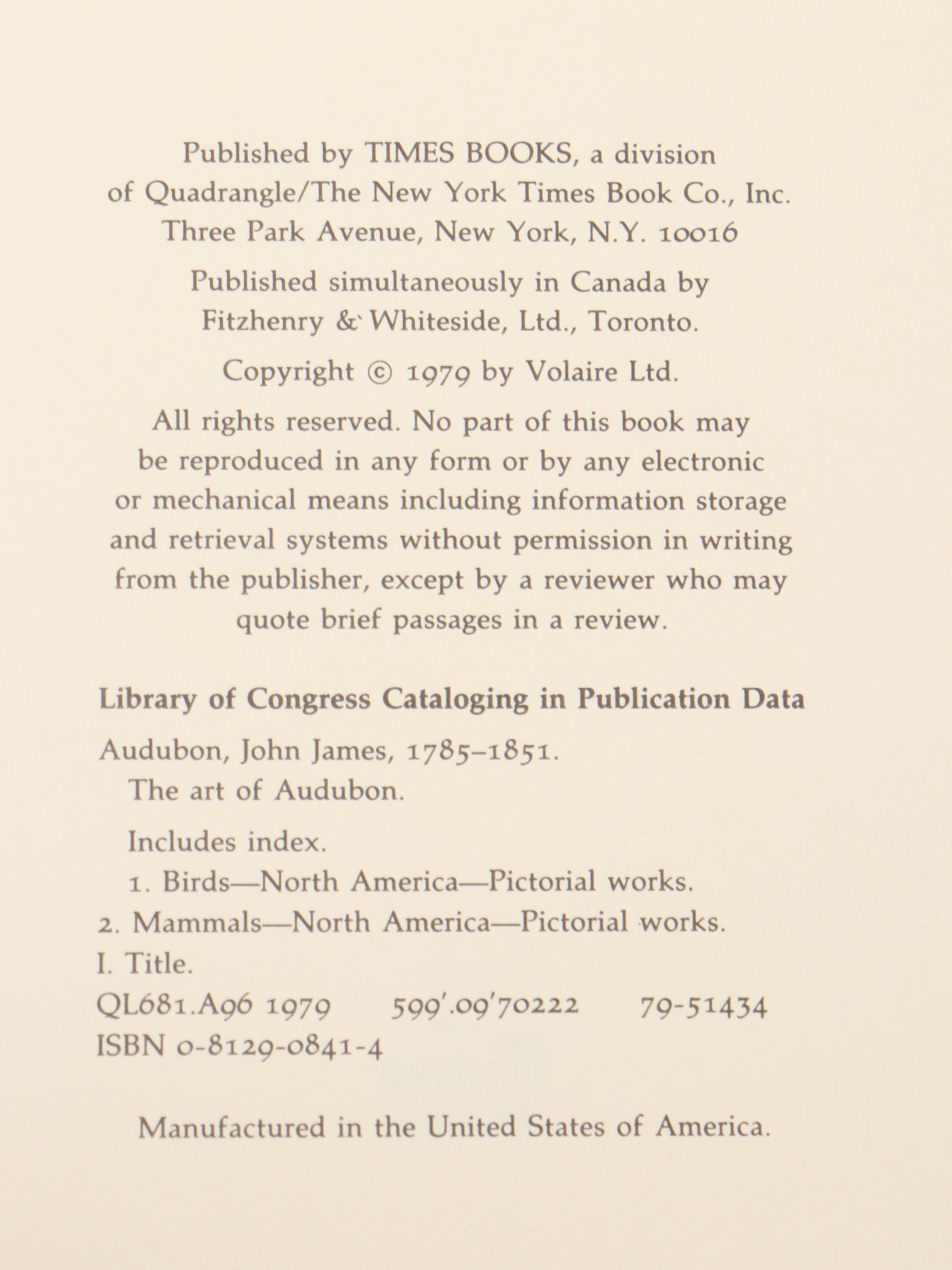 "The Art of Audubon: The Complete Birds and Animals" by John James Audubon, 1979