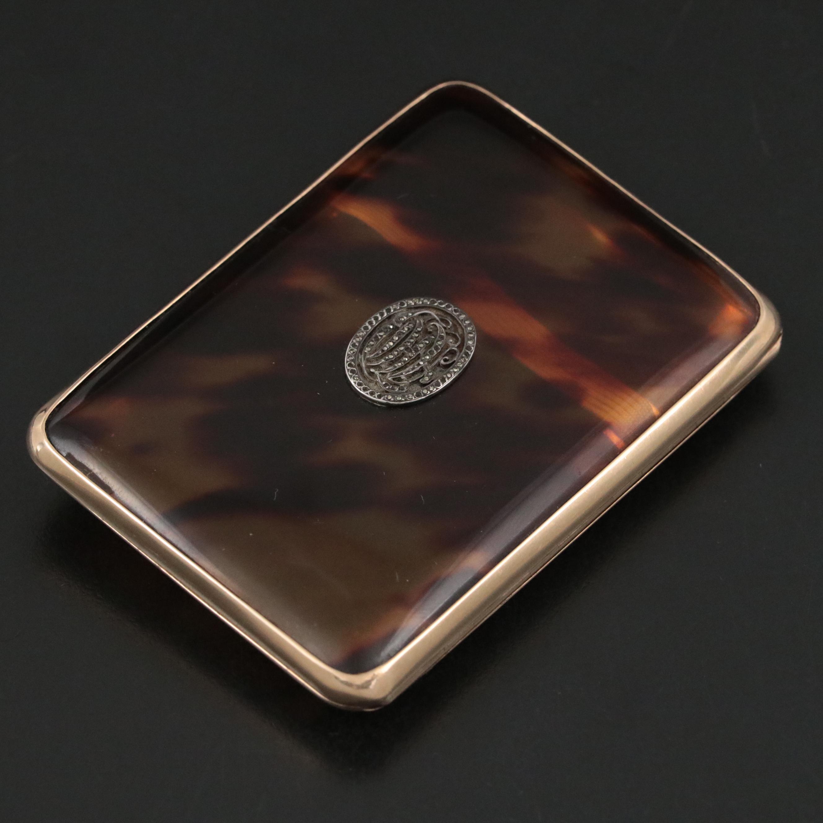 Asprey and Co. (London) Tortoise Shell and 9K Yellow Gold Cigarette Case