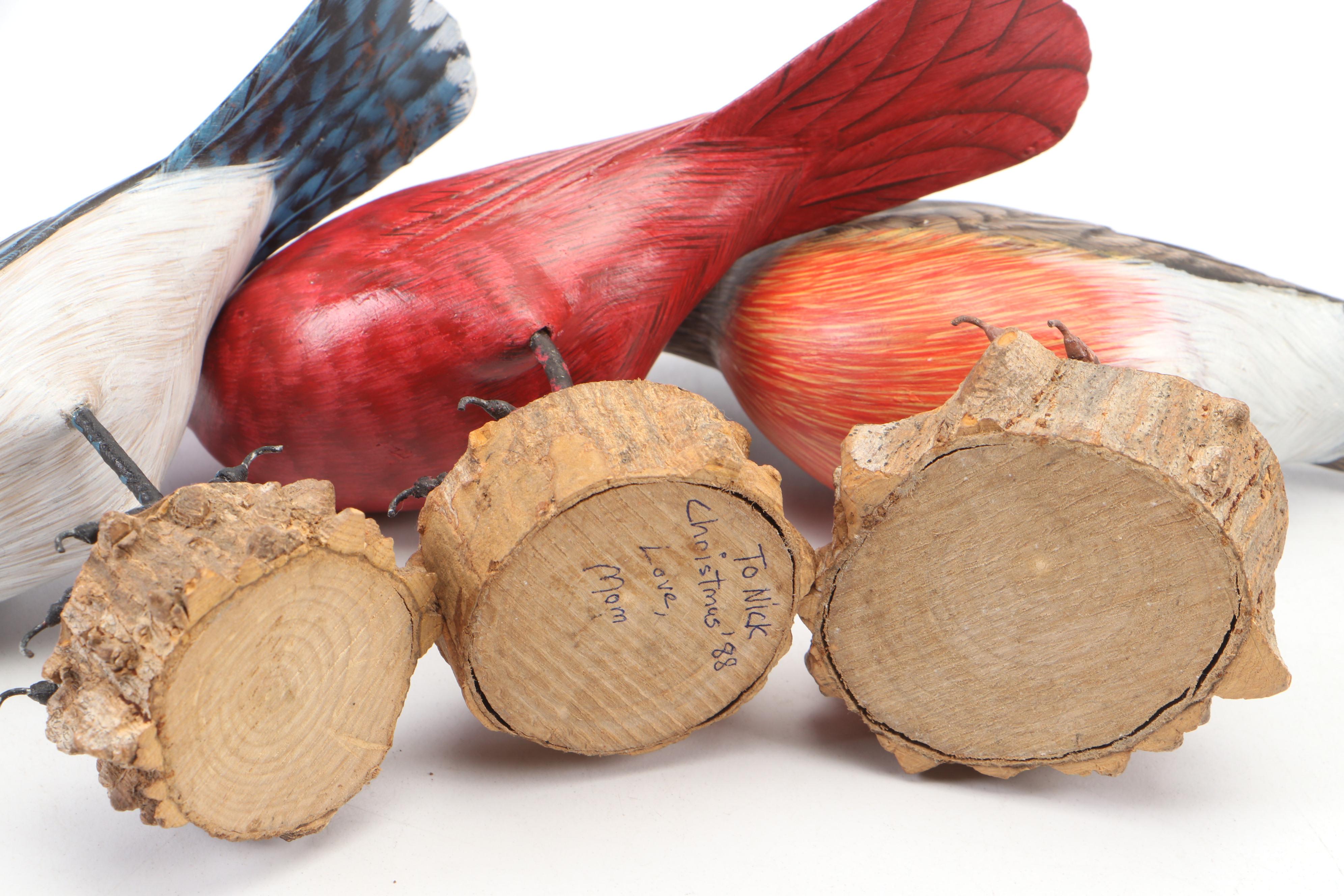 Hand-Crafted Blue Jay, Robin and Cardinal Bird Figurines