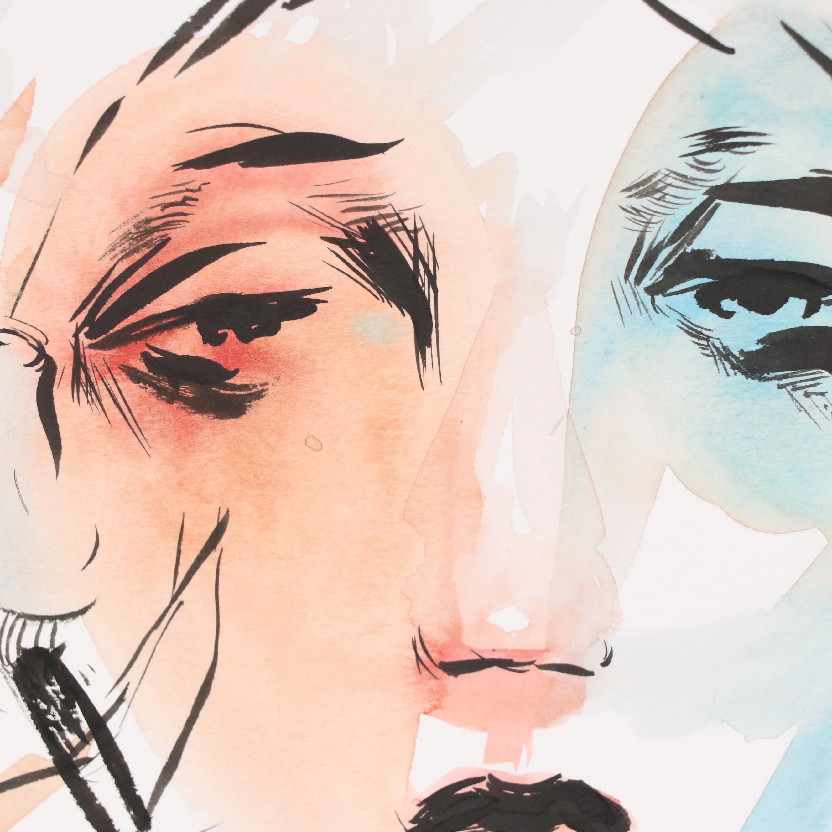 Dan Sabau Watercolor Painting "Muse with Cigarette," 2024