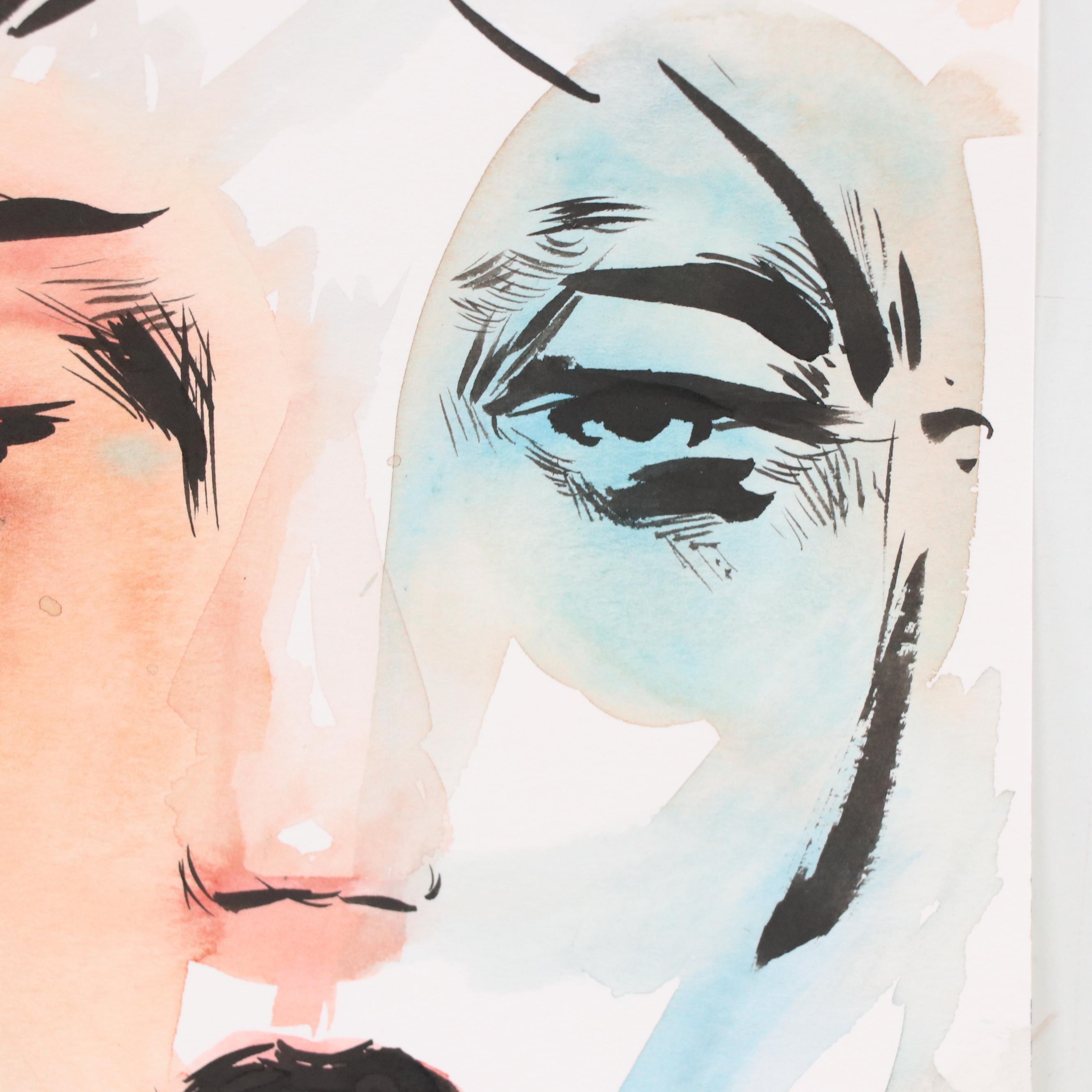 Dan Sabau Watercolor Painting "Muse with Cigarette," 2024