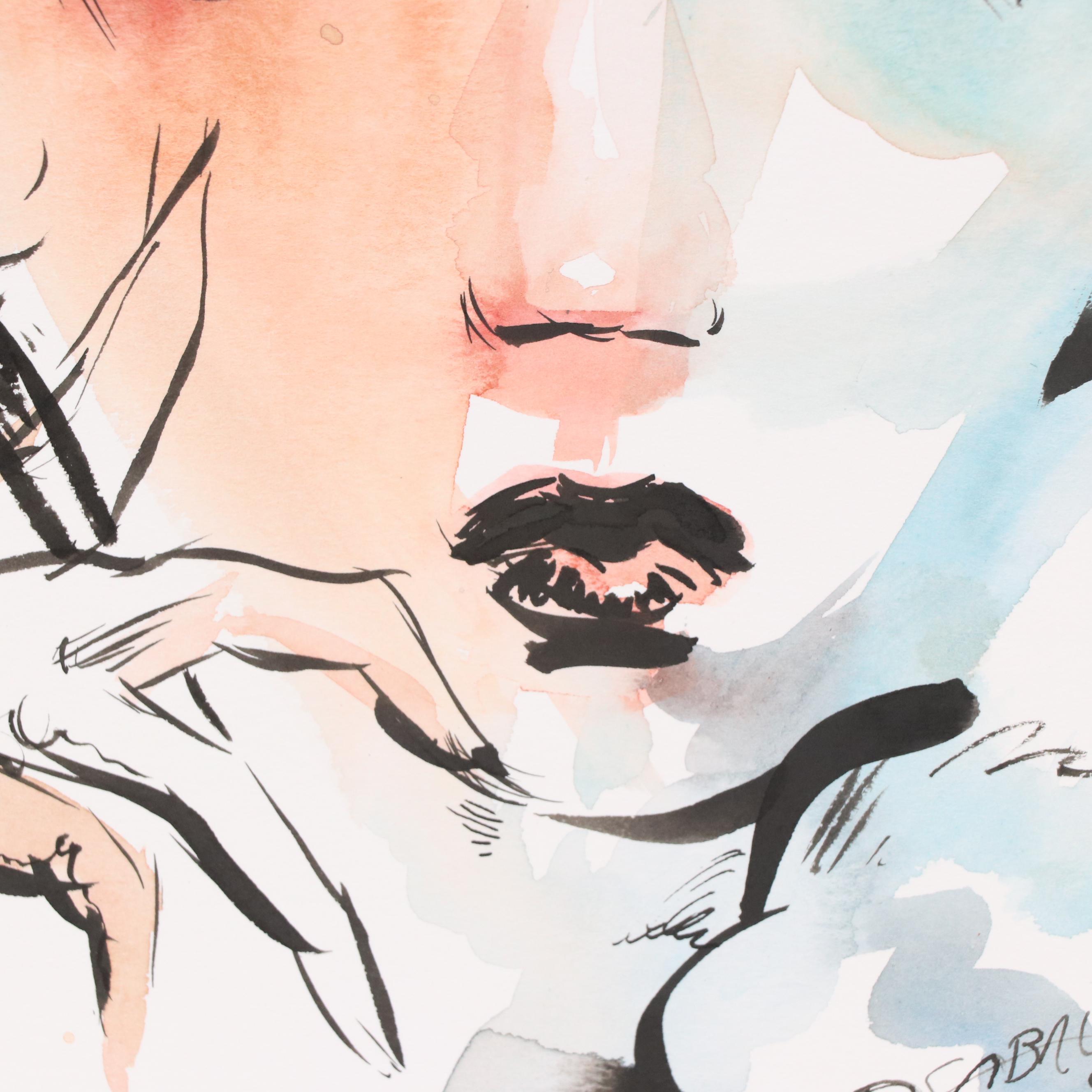 Dan Sabau Watercolor Painting "Muse with Cigarette," 2024