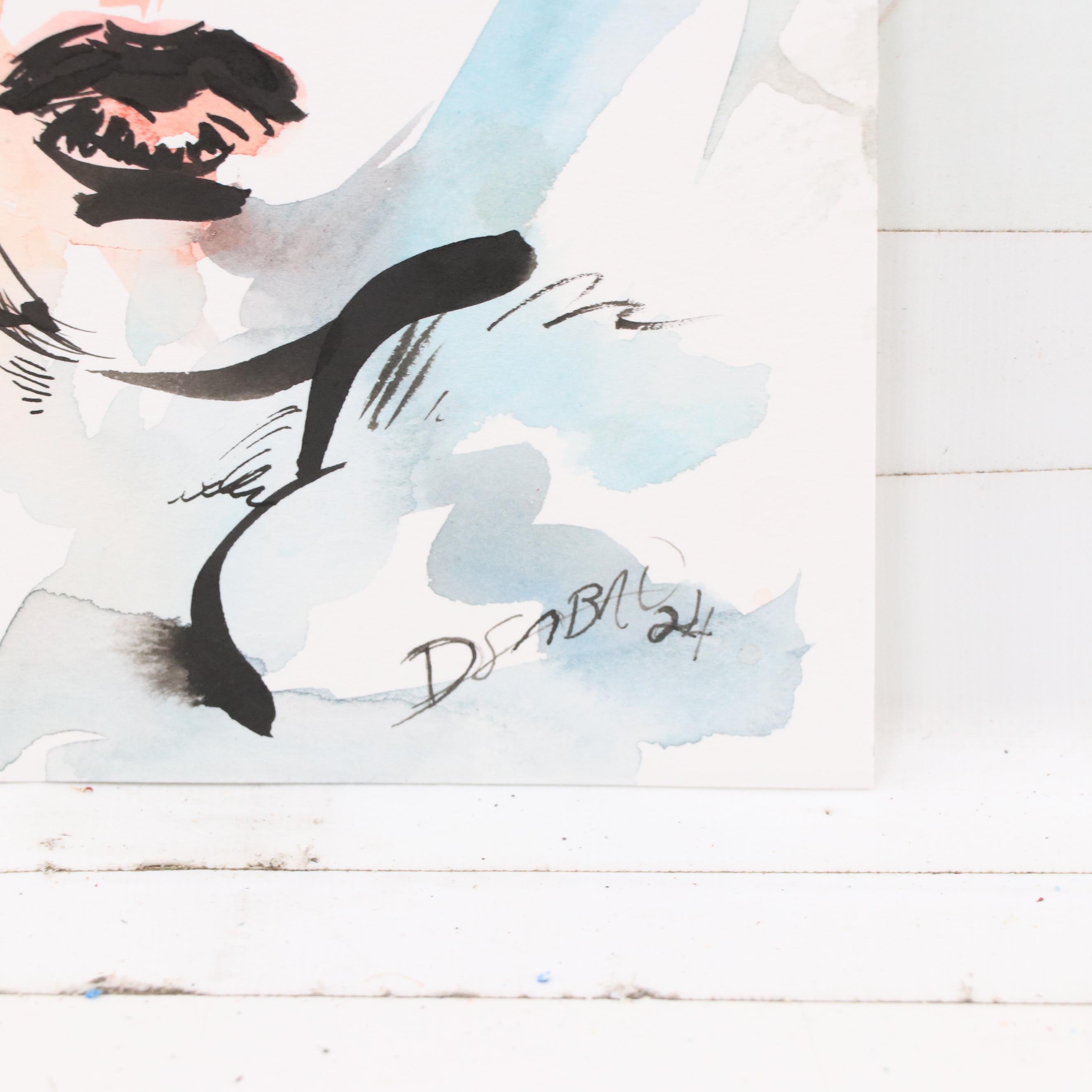 Dan Sabau Watercolor Painting "Muse with Cigarette," 2024