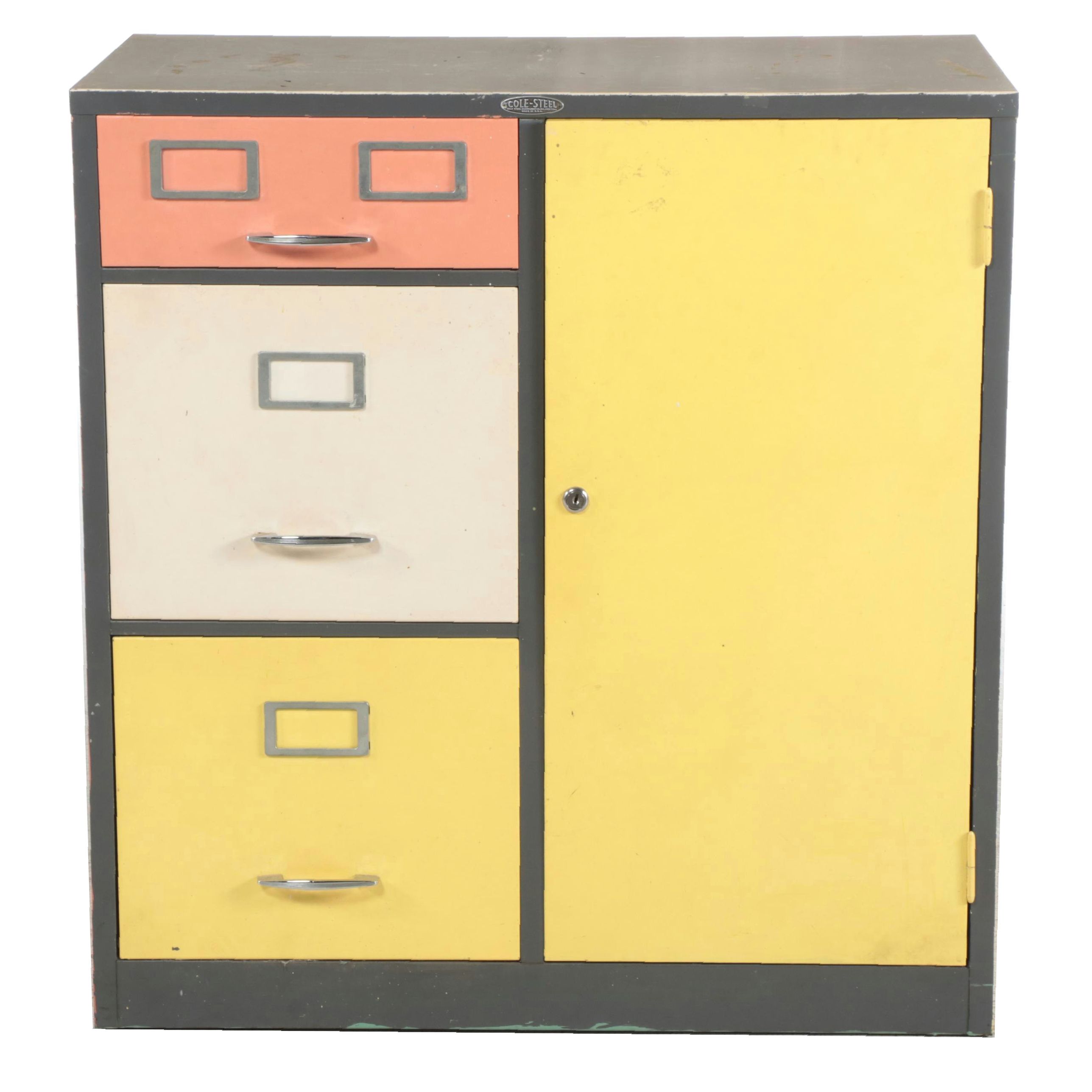 Cole Steel Mid Century Modern Painted Filing Cabinet with Hidden Safe