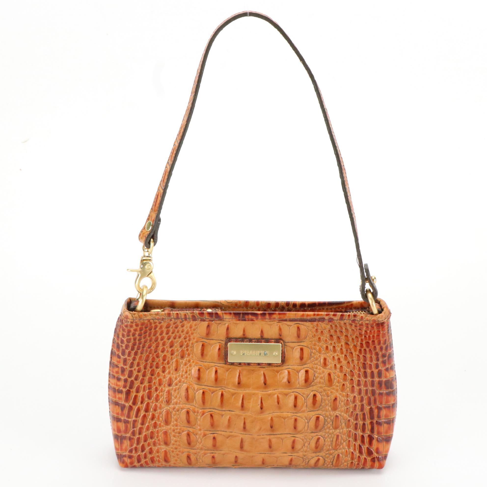 Brighton Leather Tri-Fold Crossbody Wallet, Brahmin Tan Crocodile Shoulder Bag