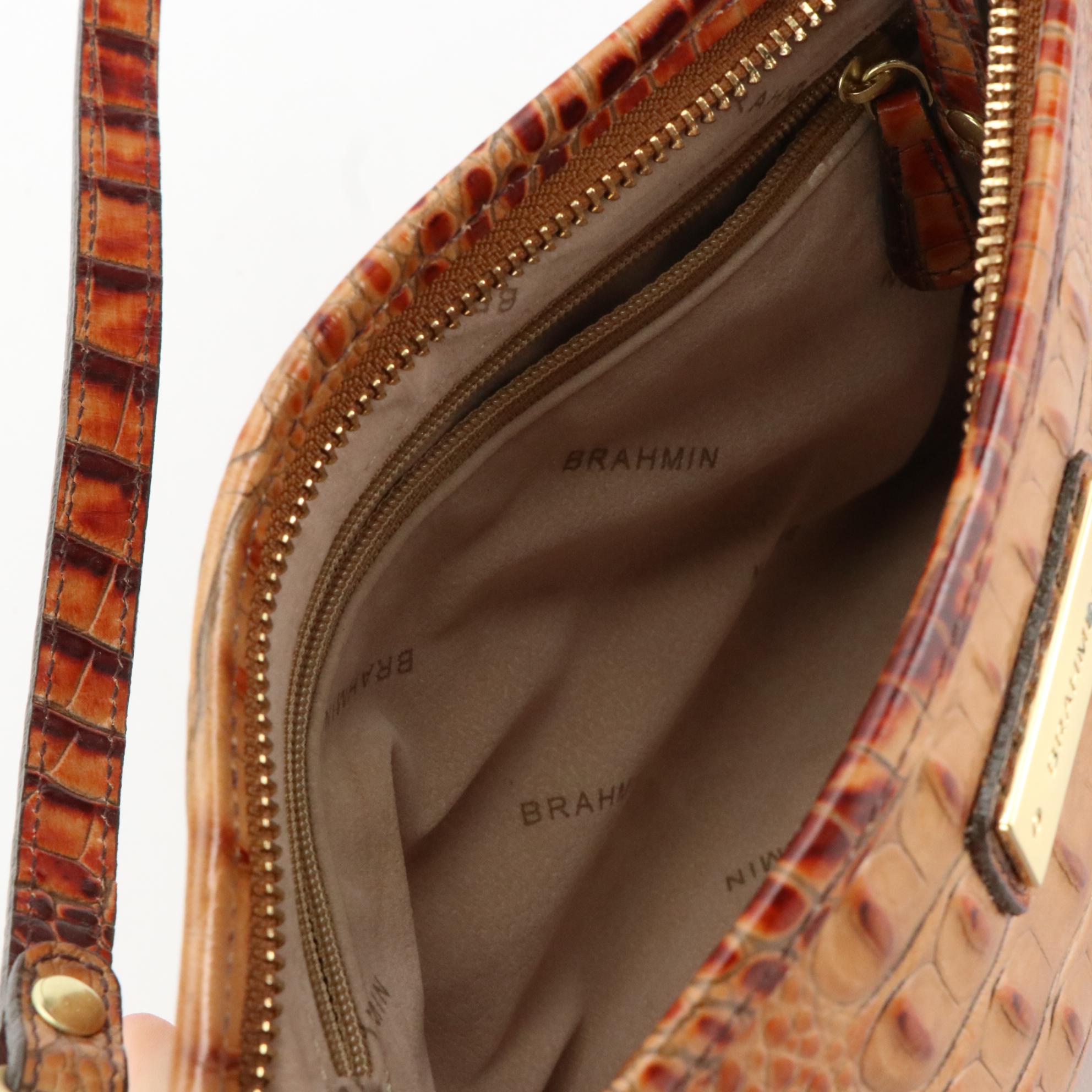 Brighton Leather Tri-Fold Crossbody Wallet, Brahmin Tan Crocodile Shoulder Bag