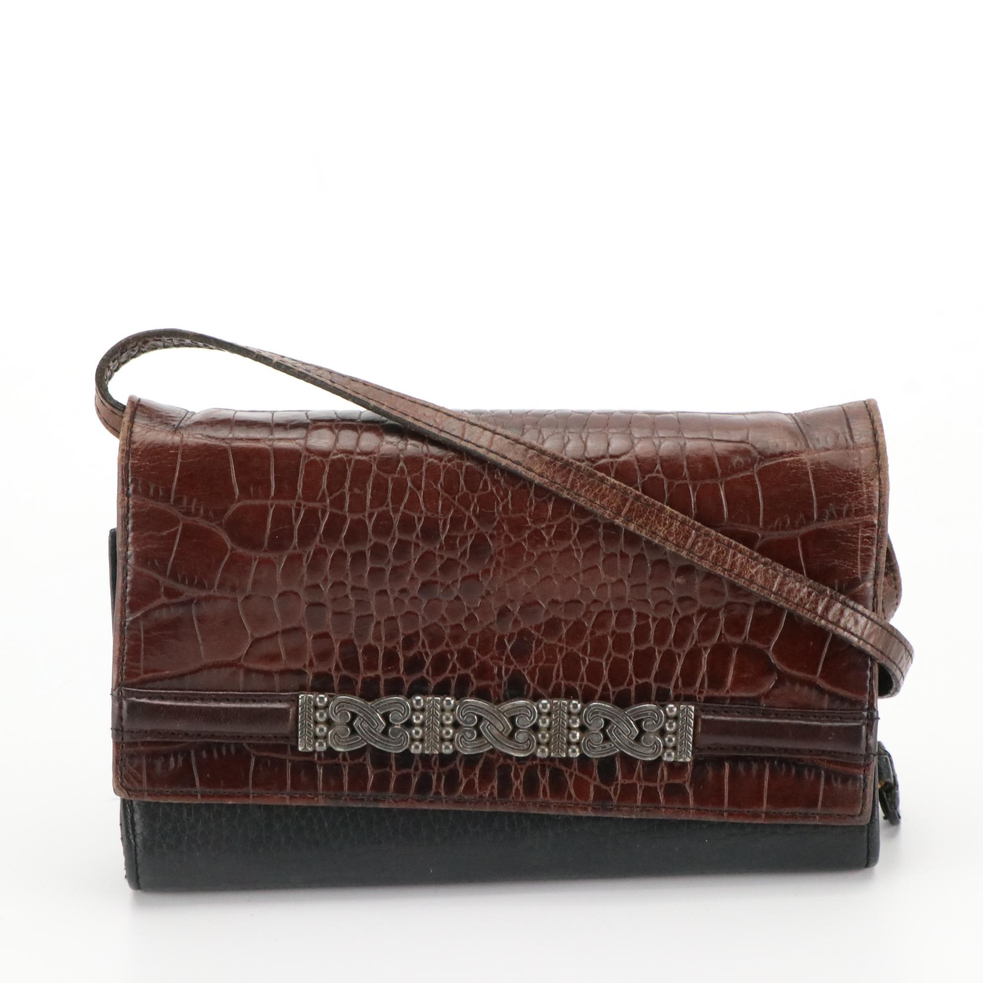 Brighton Leather Tri-Fold Crossbody Wallet, Brahmin Tan Crocodile Shoulder Bag