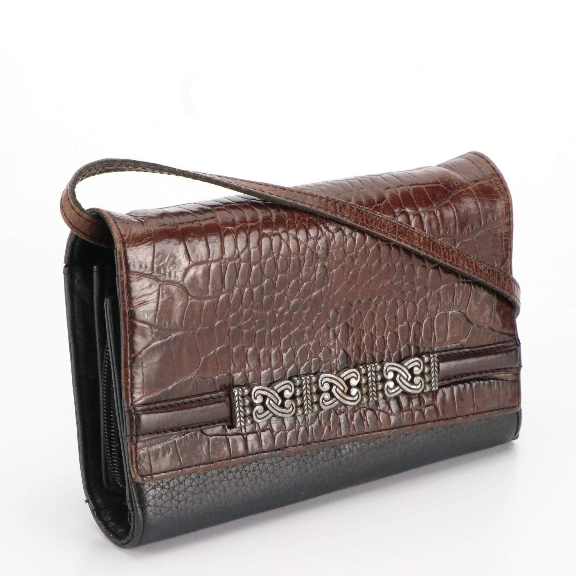 Brighton Leather Tri-Fold Crossbody Wallet, Brahmin Tan Crocodile Shoulder Bag