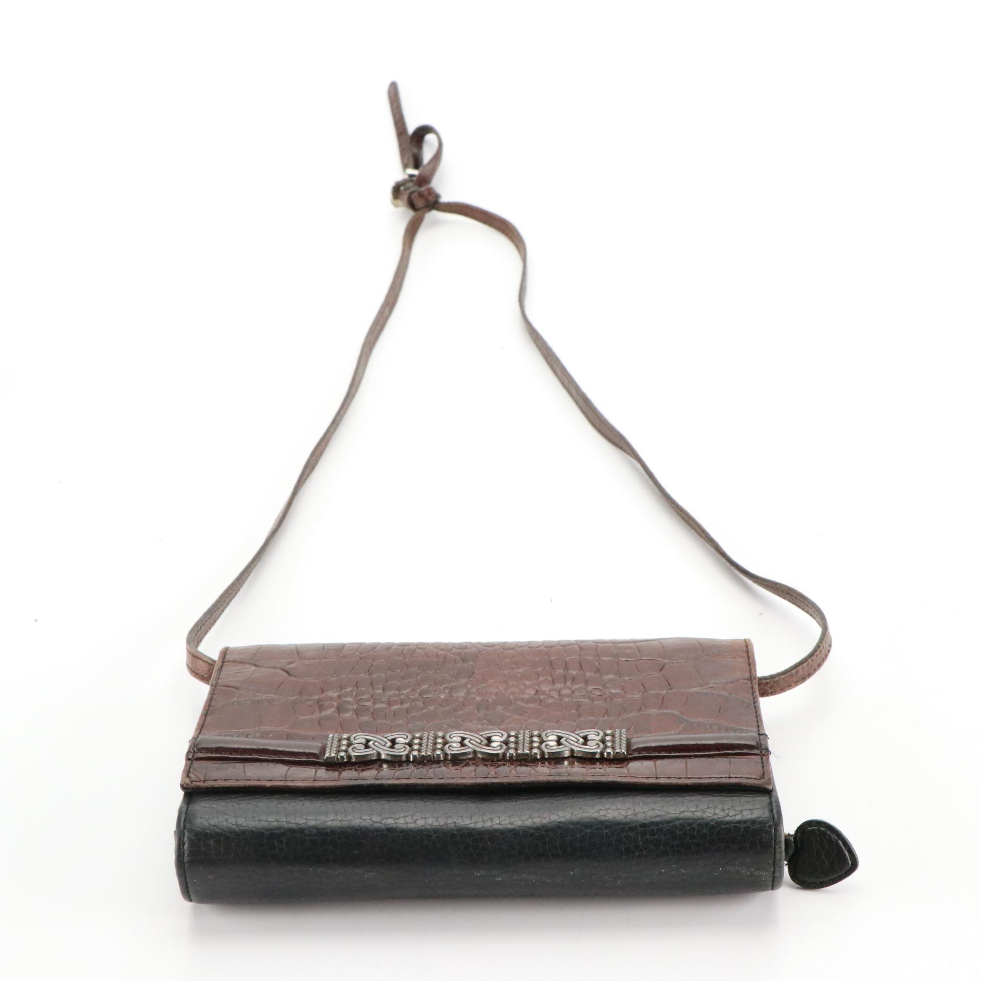 Brighton Leather Tri-Fold Crossbody Wallet, Brahmin Tan Crocodile Shoulder Bag