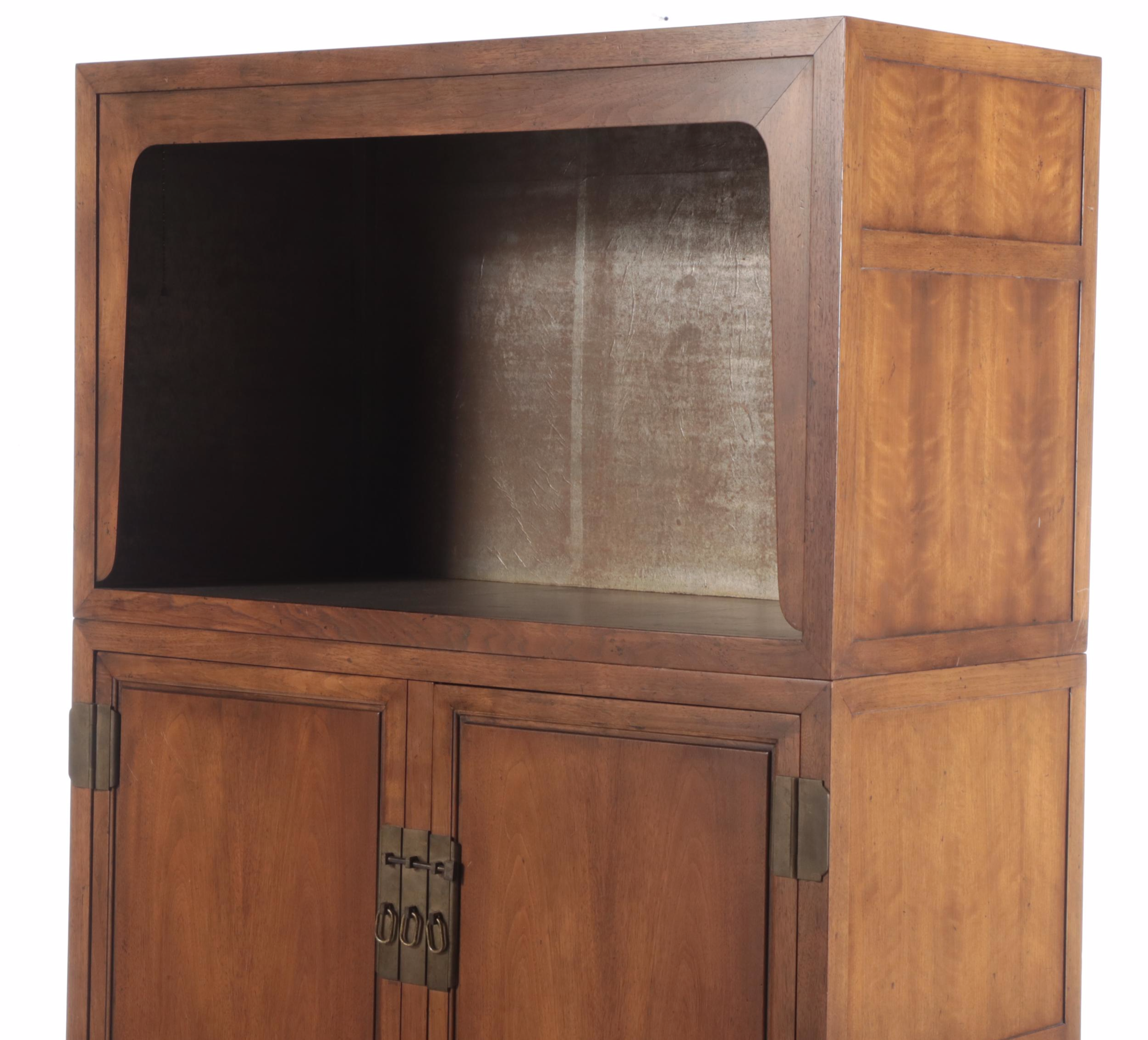 Three-Piece Baker Furniture Chinese Style Walnut and Ebonized Modular Cabinet