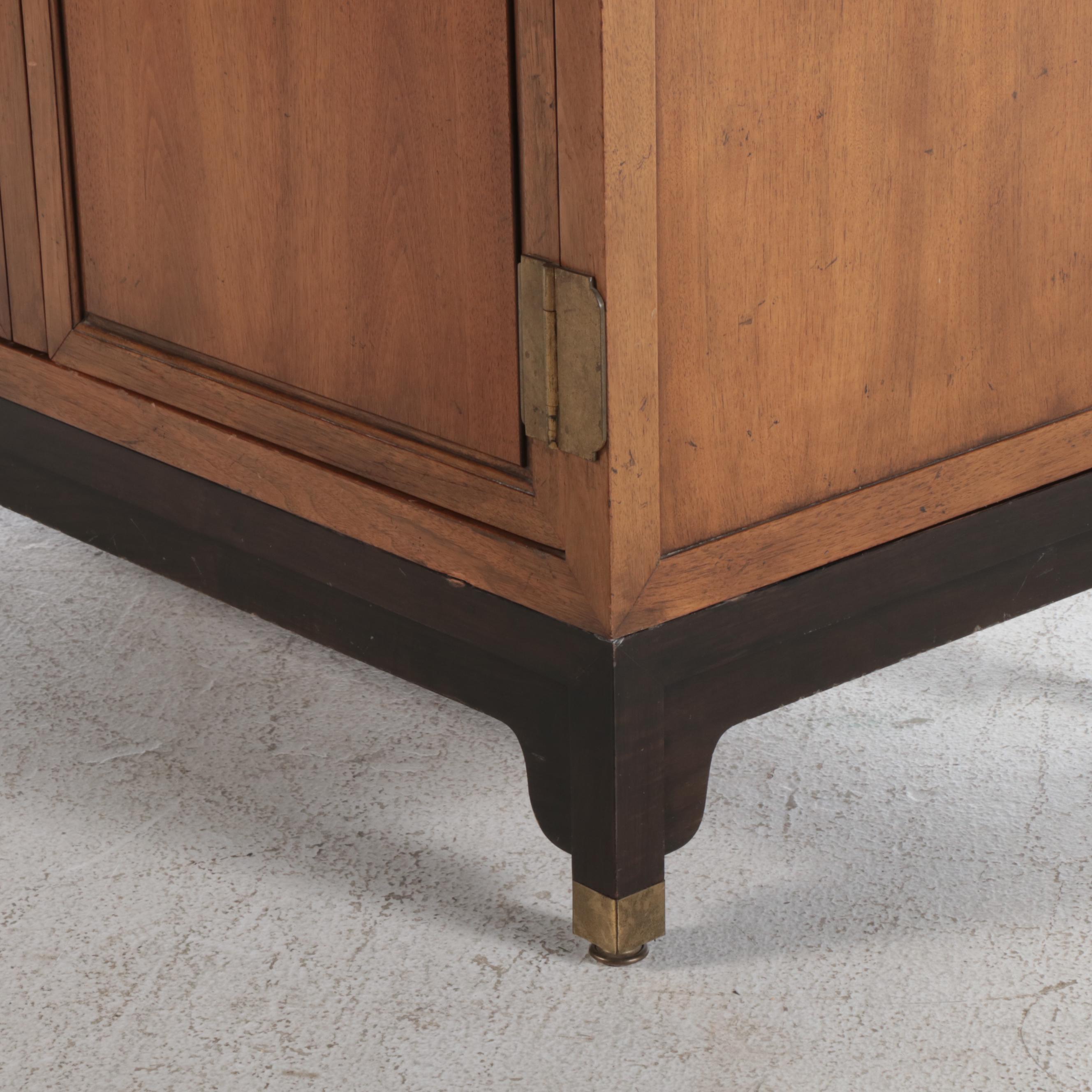 Three-Piece Baker Furniture Chinese Style Walnut and Ebonized Modular Cabinet