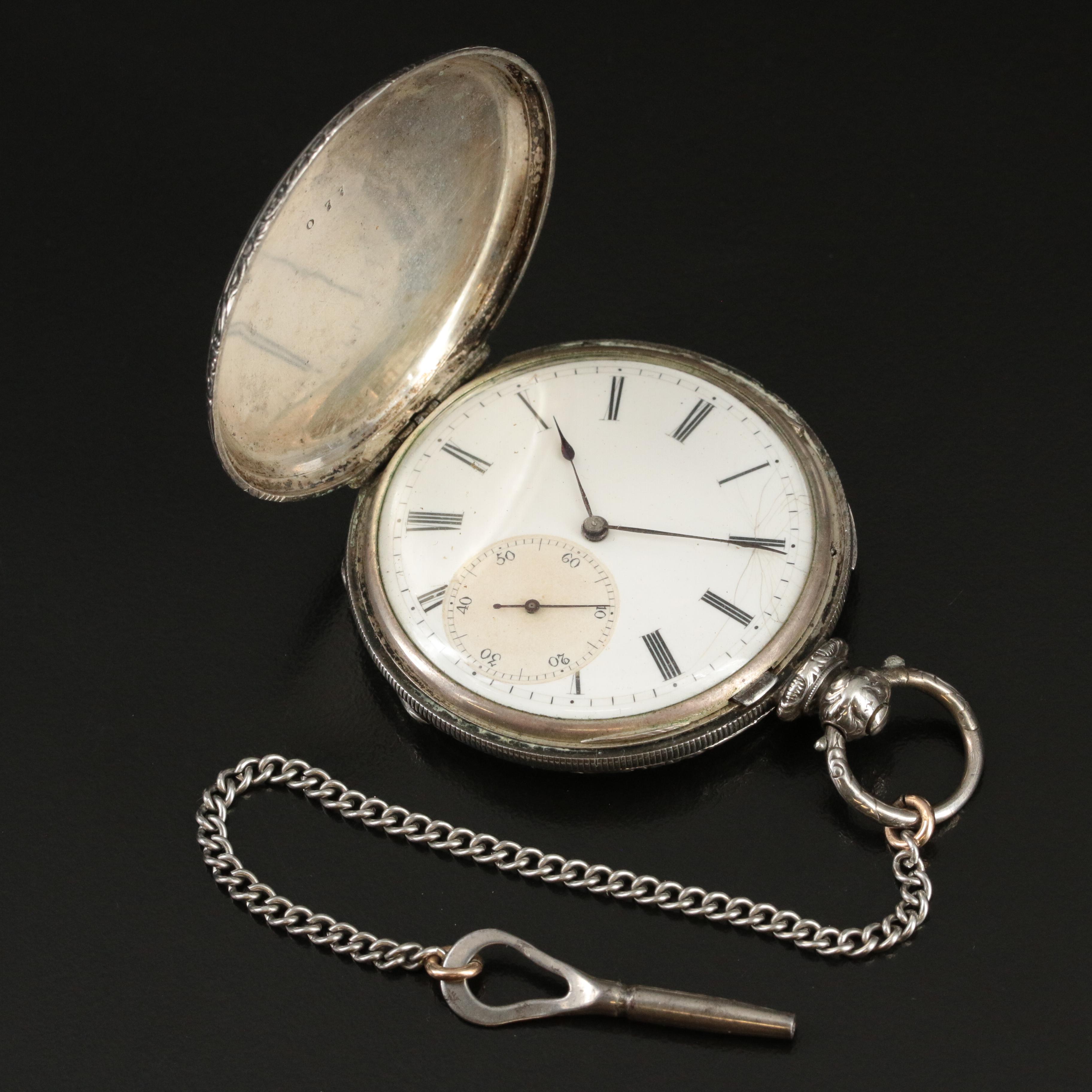 800 Silver Tobias Key Wind Key Set Antique Pocket Watch