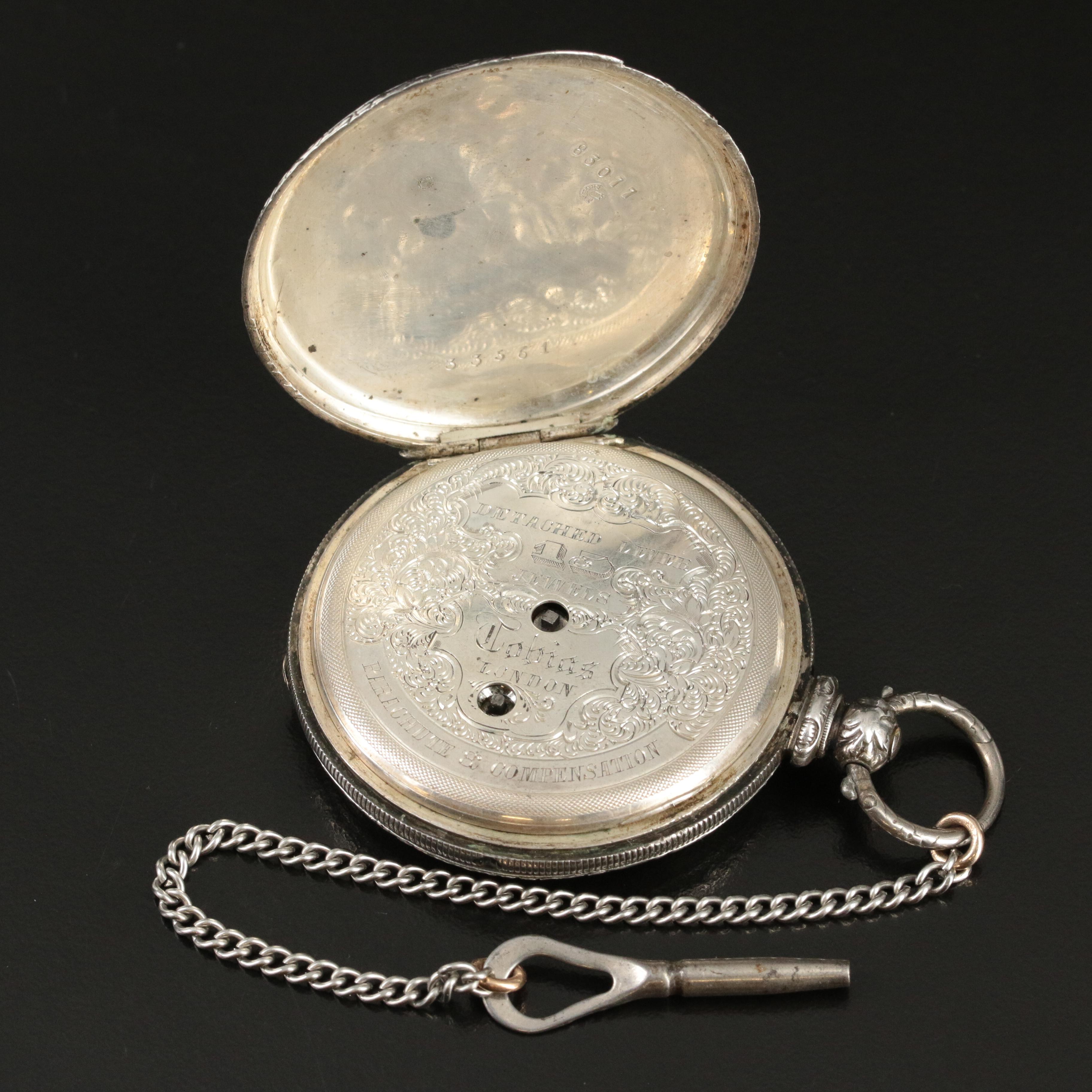 800 Silver Tobias Key Wind Key Set Antique Pocket Watch