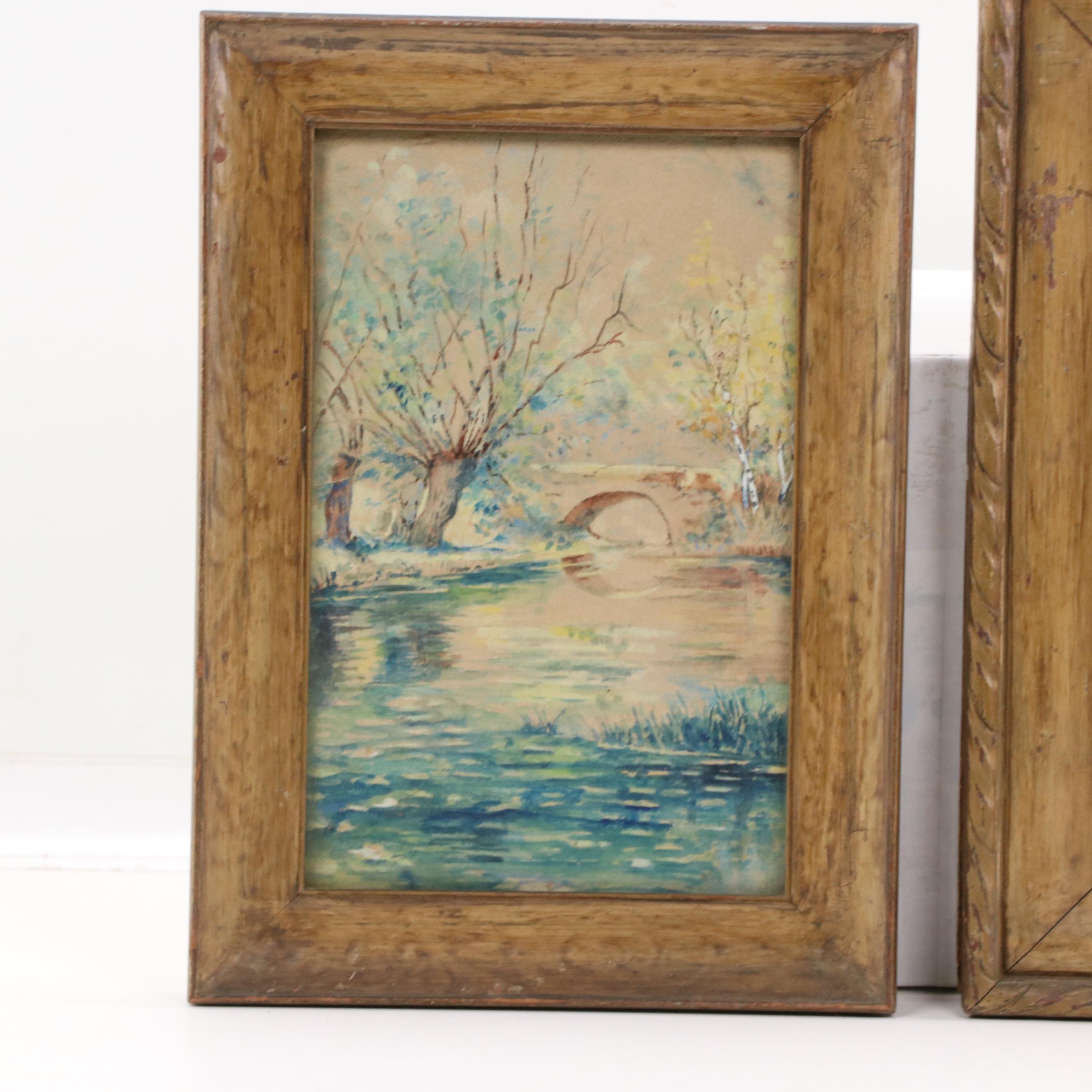 Aquatic Landscape Watercolor Paintings, Circa 1940