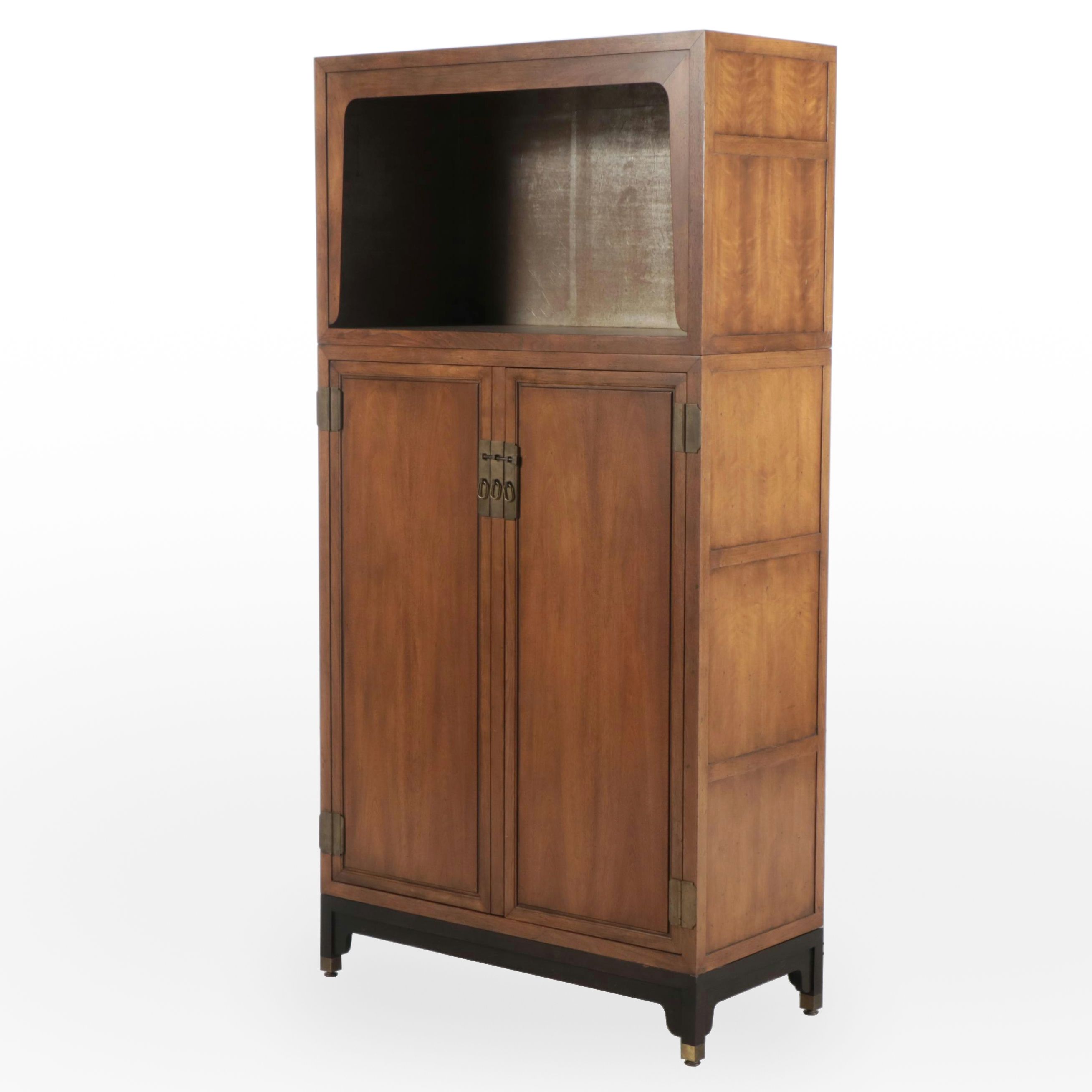 Three-Piece Baker Furniture Chinese Style Walnut and Ebonized Modular Cabinet