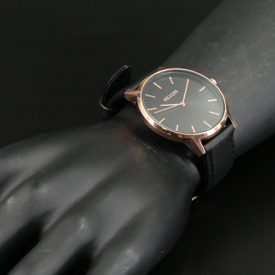 Nixon Porter Black Leather and Rose Gold Watch with Box | EBTH