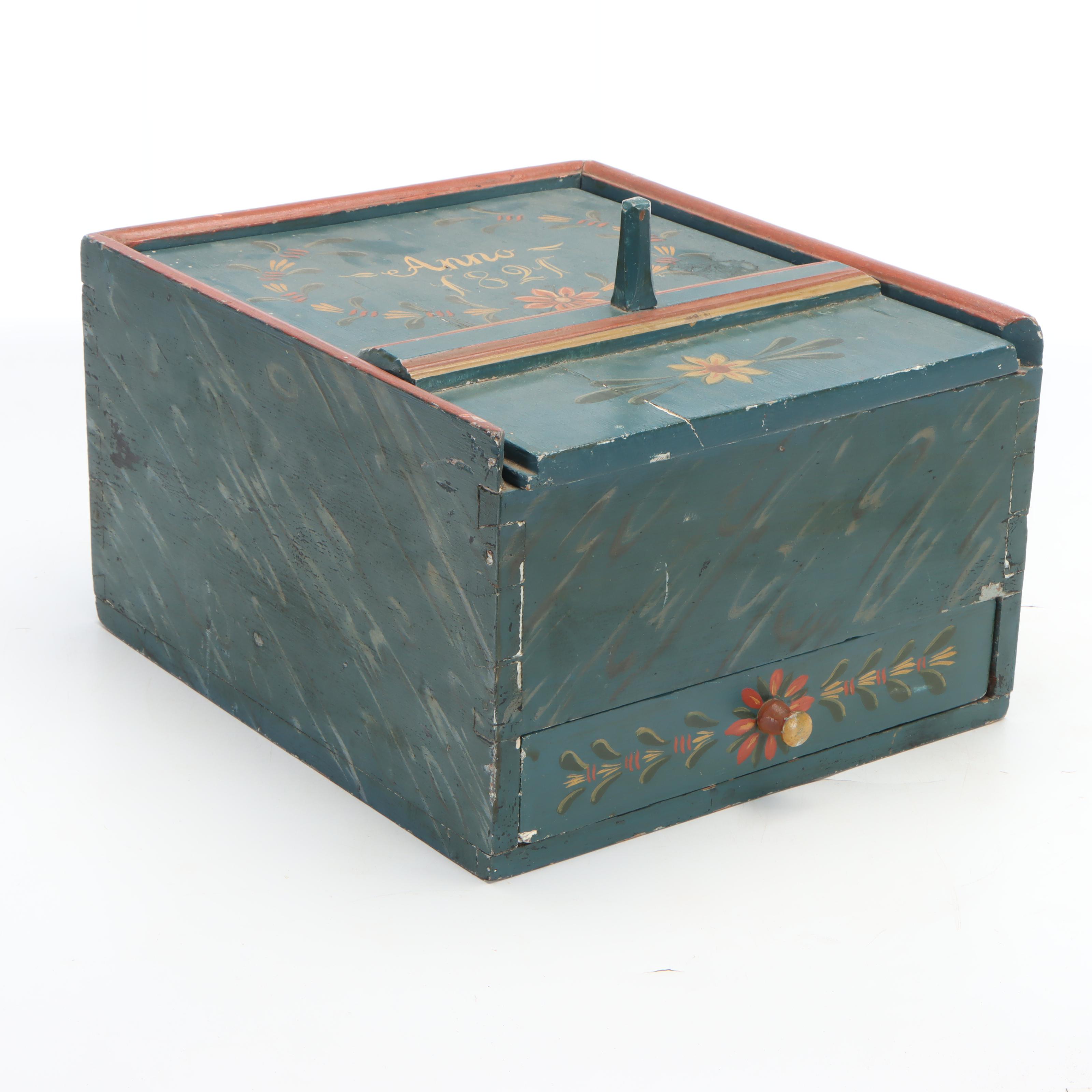 Handmade Hand-Painted Floral Motif Wood Document Box