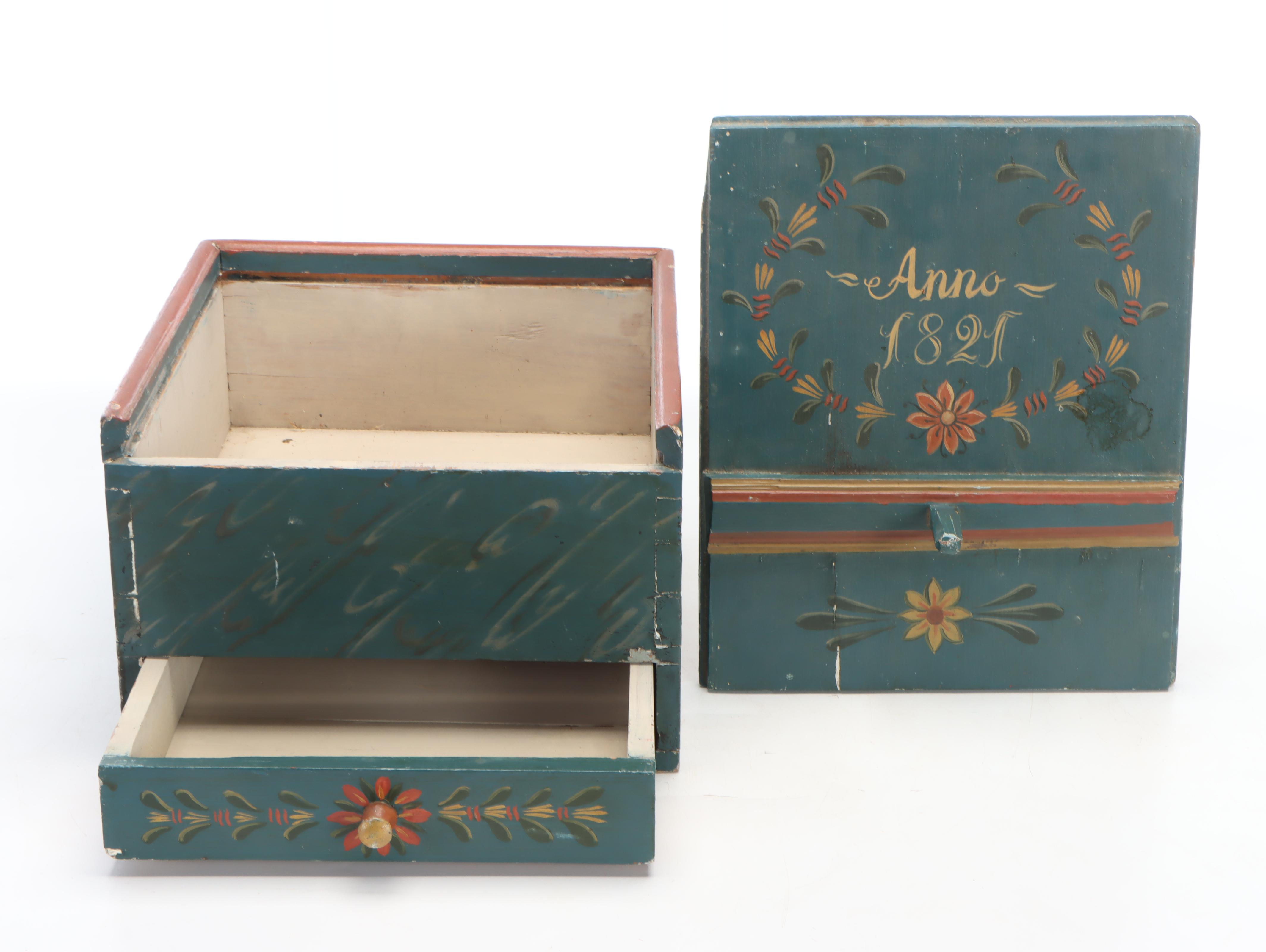 Handmade Hand-Painted Floral Motif Wood Document Box