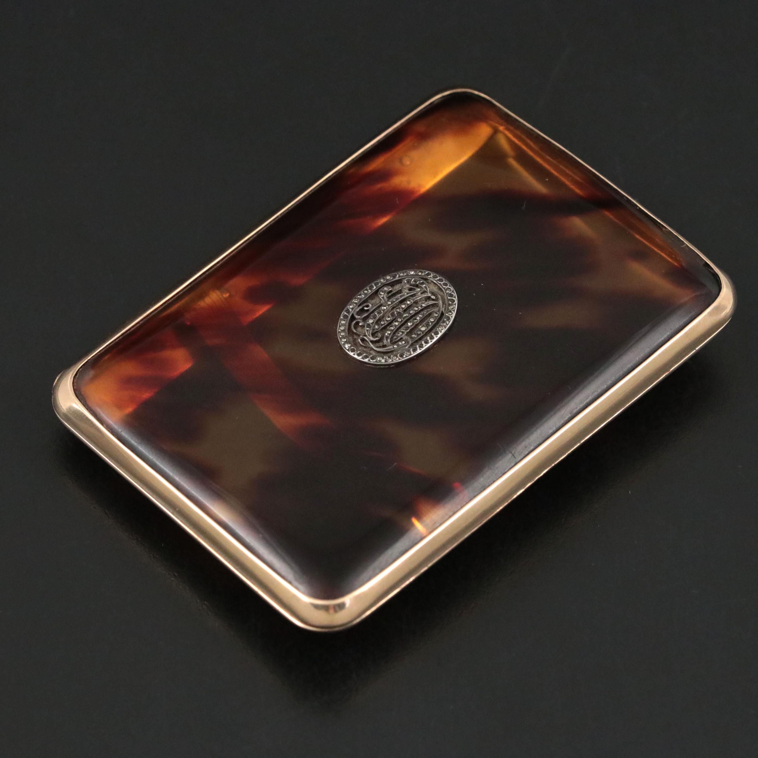 Asprey and Co. (London) Tortoise Shell and 9K Yellow Gold Cigarette Case