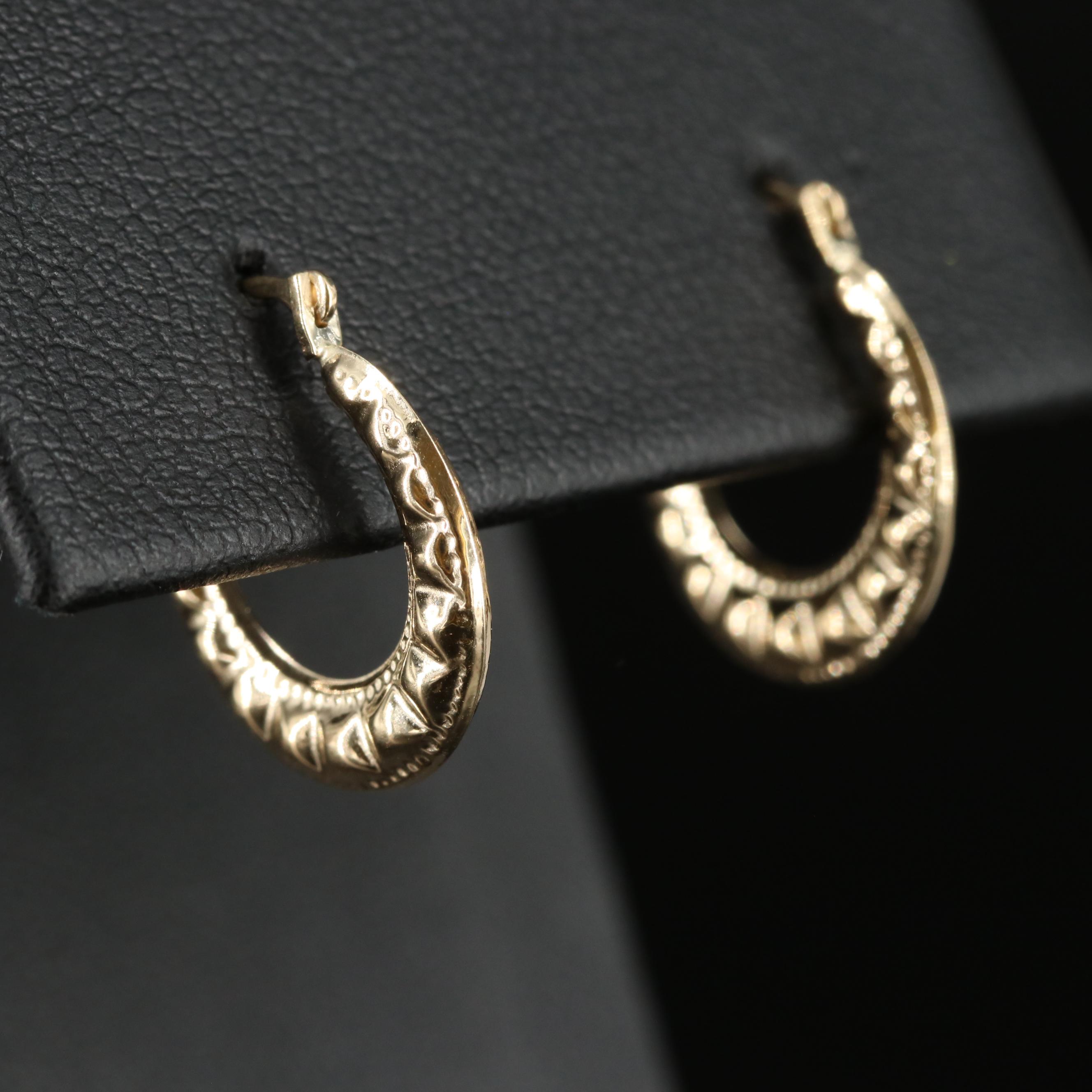 14K Embossed Hoop Earrings