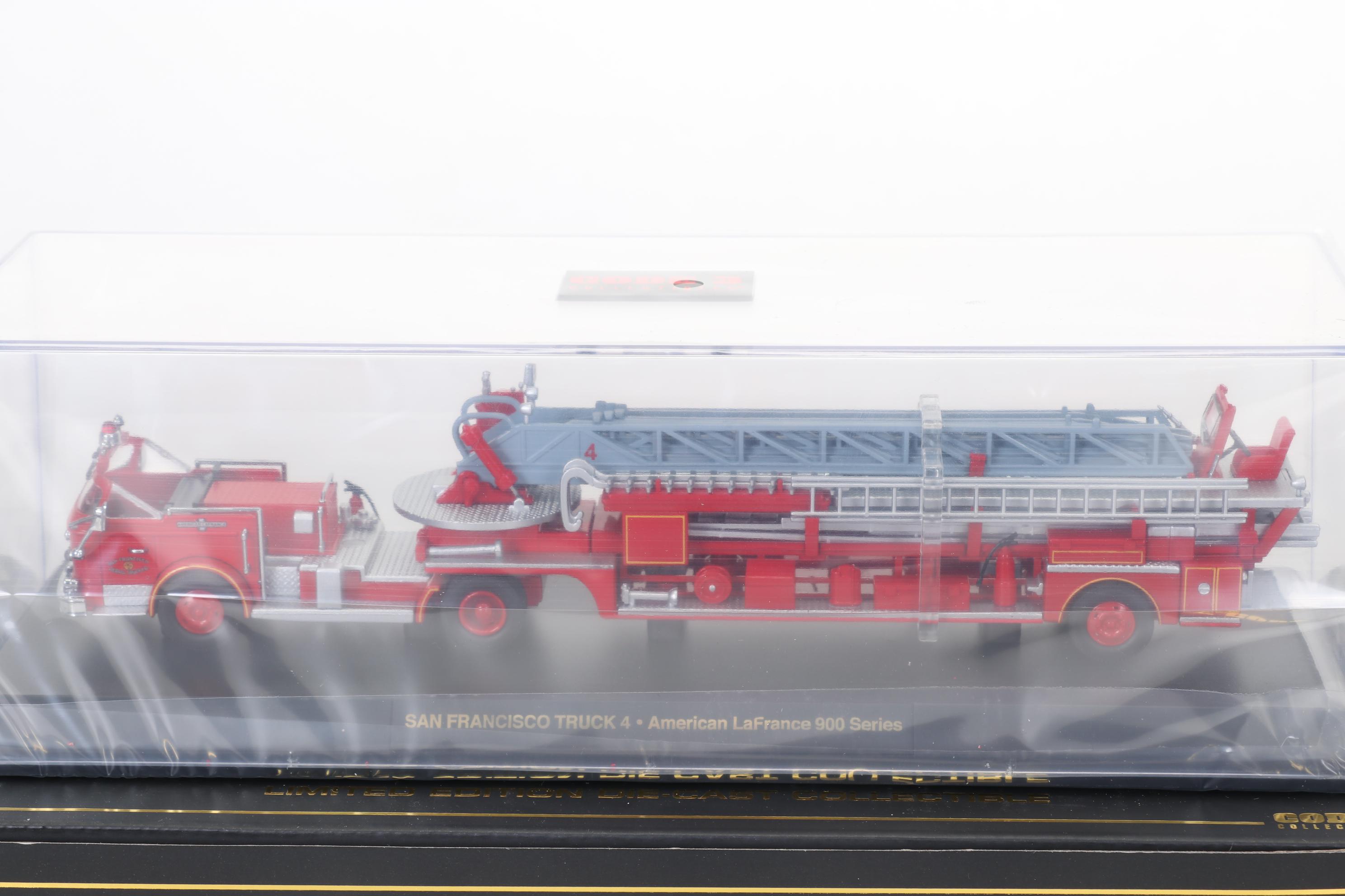 Six Code 3 Limited Edition Die Cast 1/64 Scale Fire Trucks, 21st Century