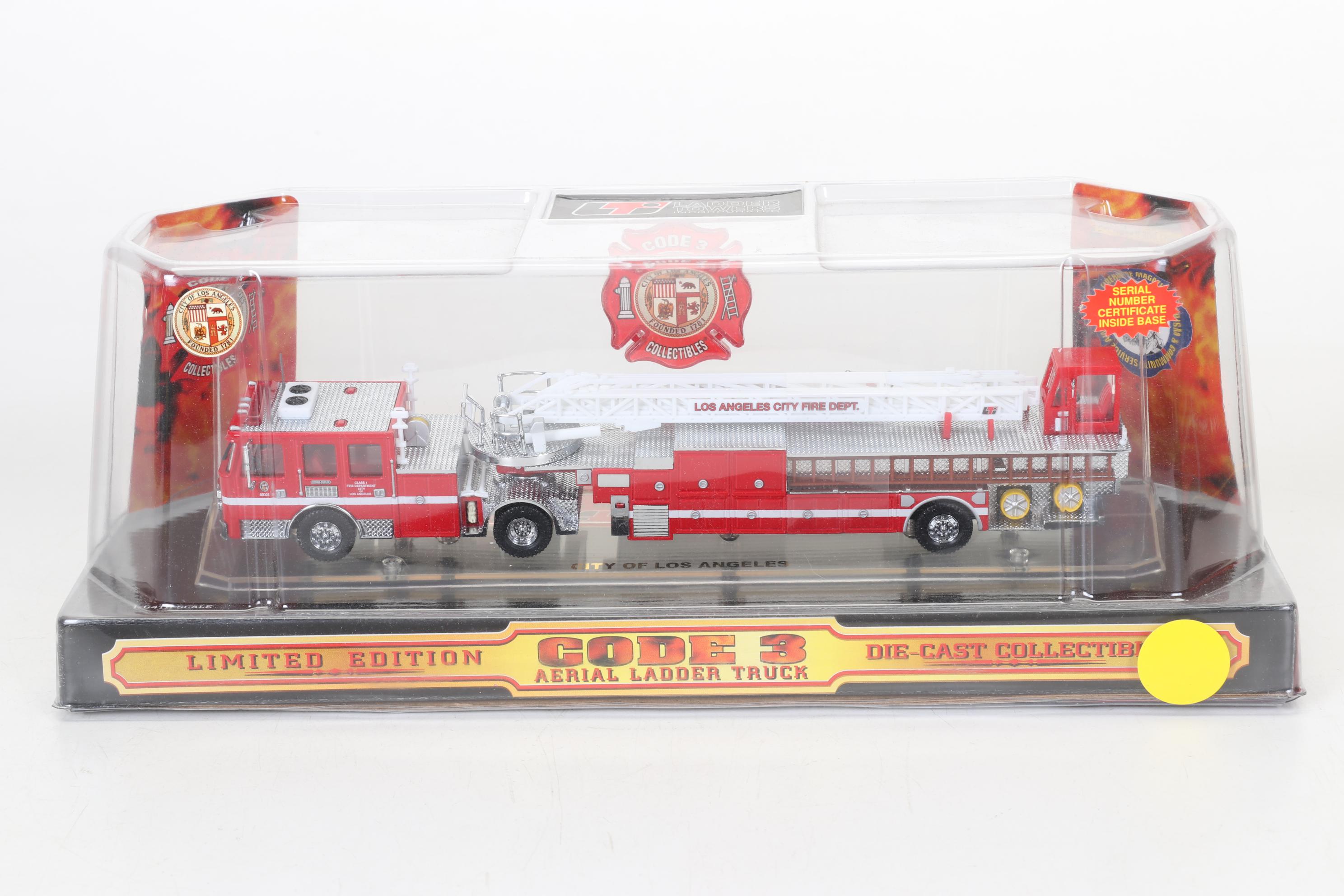 Six Code 3 Limited Edition Die Cast 1/64 Scale Fire Trucks, 21st Century
