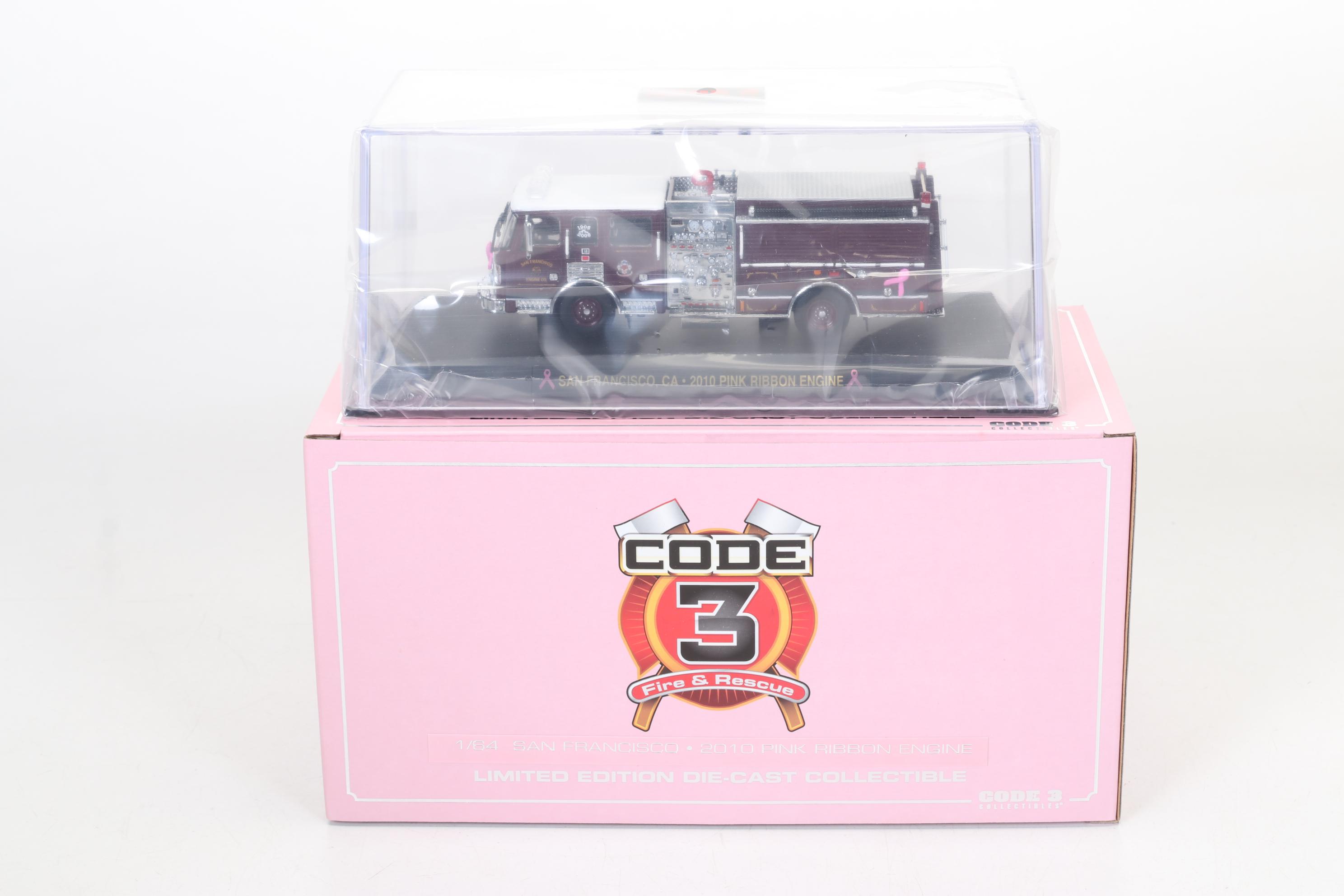 Six Code 3 Limited Edition Die Cast 1/64 Scale Fire Trucks, 21st Century