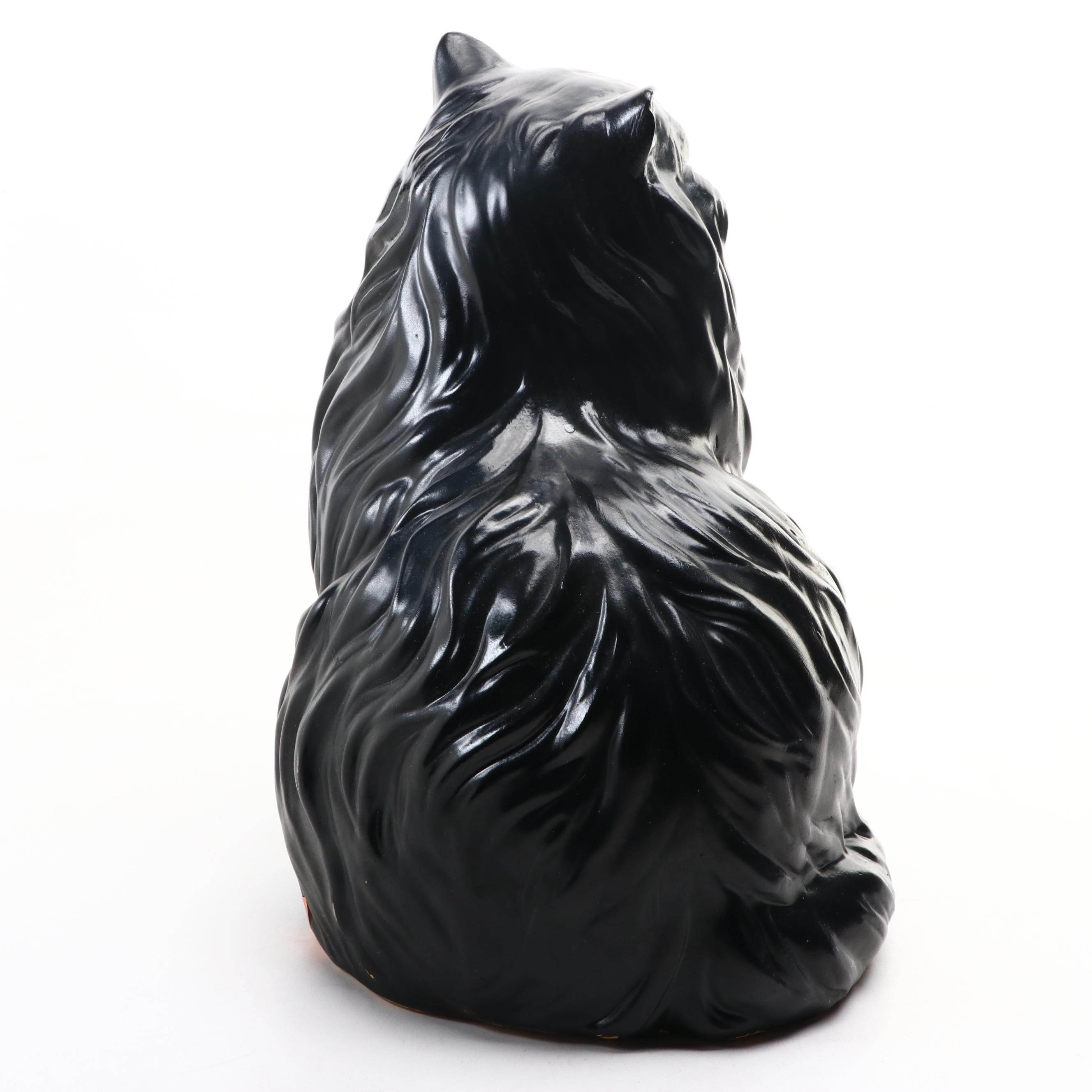 Hand-Painted Ceramic Black Cat Figure, Mid to Late 20th Century