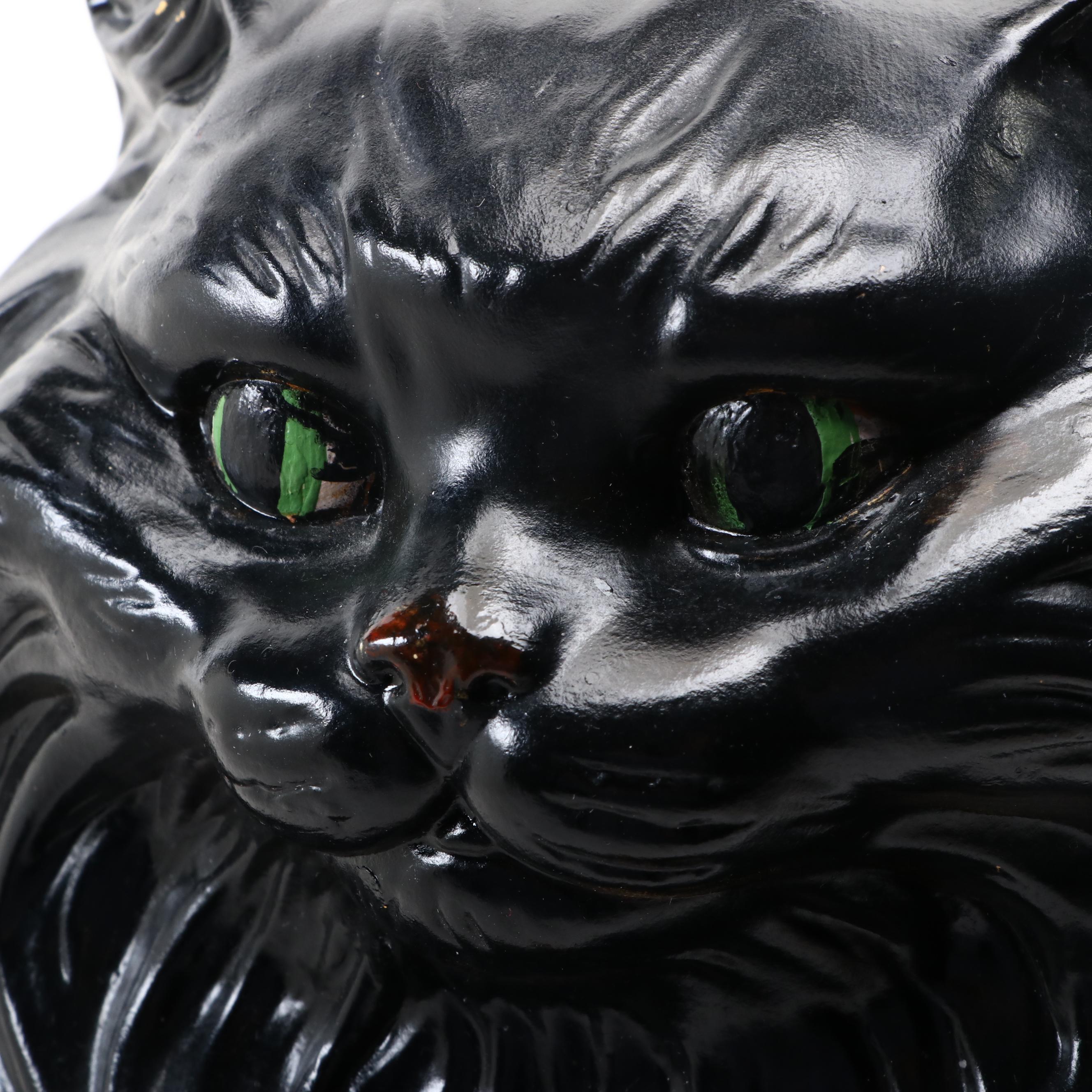 Hand-Painted Ceramic Black Cat Figure, Mid to Late 20th Century