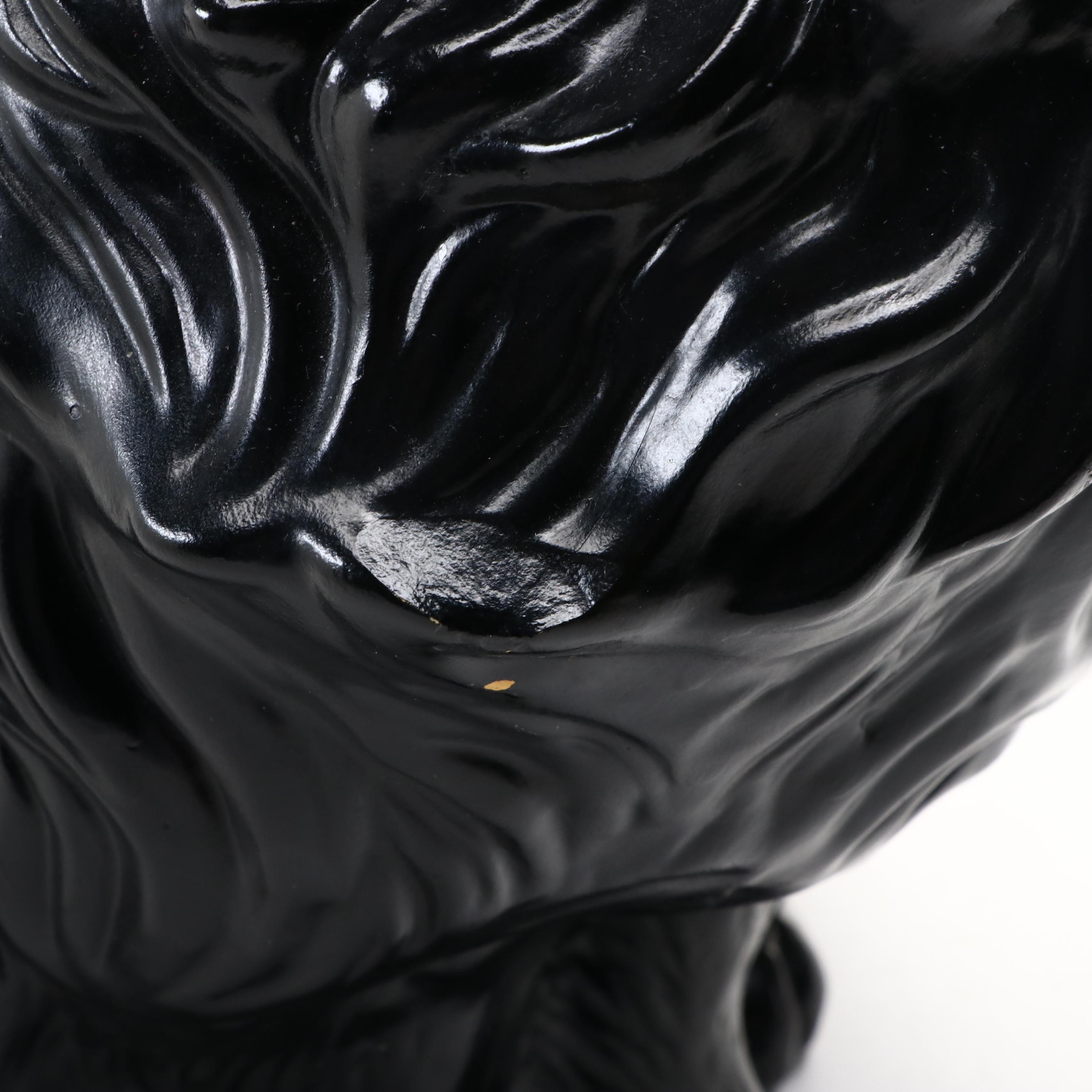 Hand-Painted Ceramic Black Cat Figure, Mid to Late 20th Century