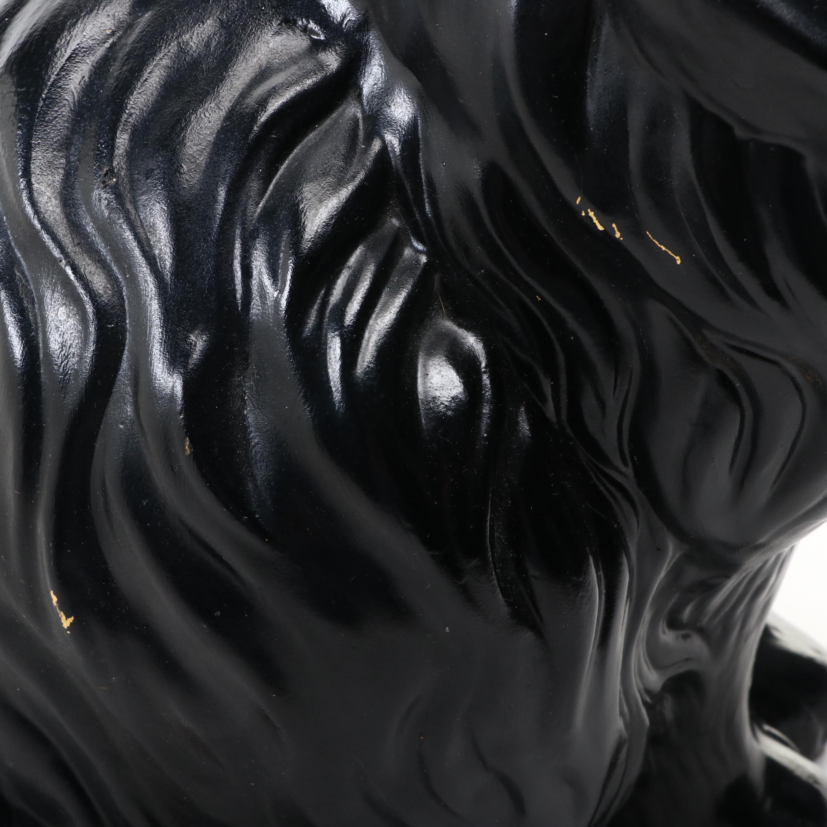 Hand-Painted Ceramic Black Cat Figure, Mid to Late 20th Century