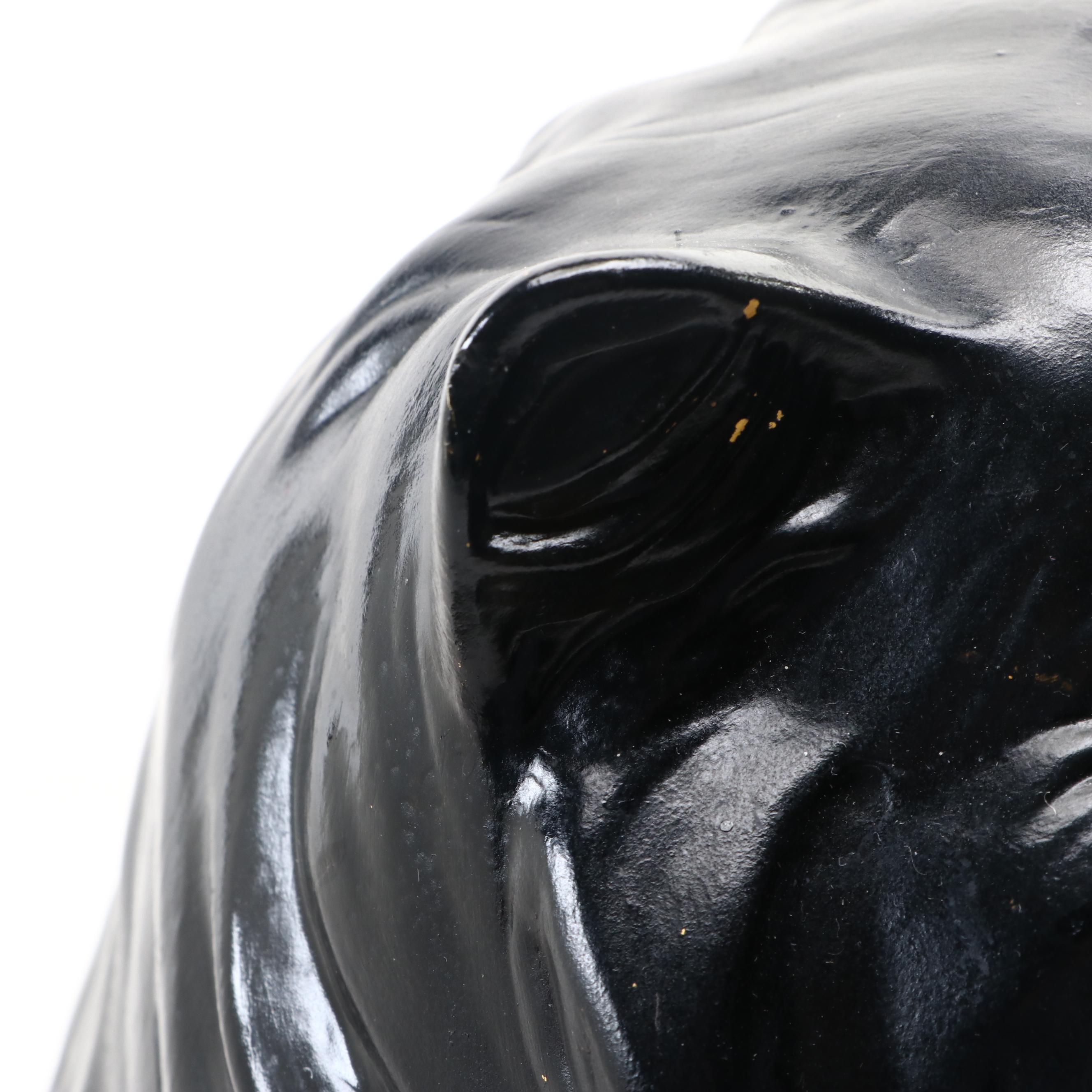 Hand-Painted Ceramic Black Cat Figure, Mid to Late 20th Century