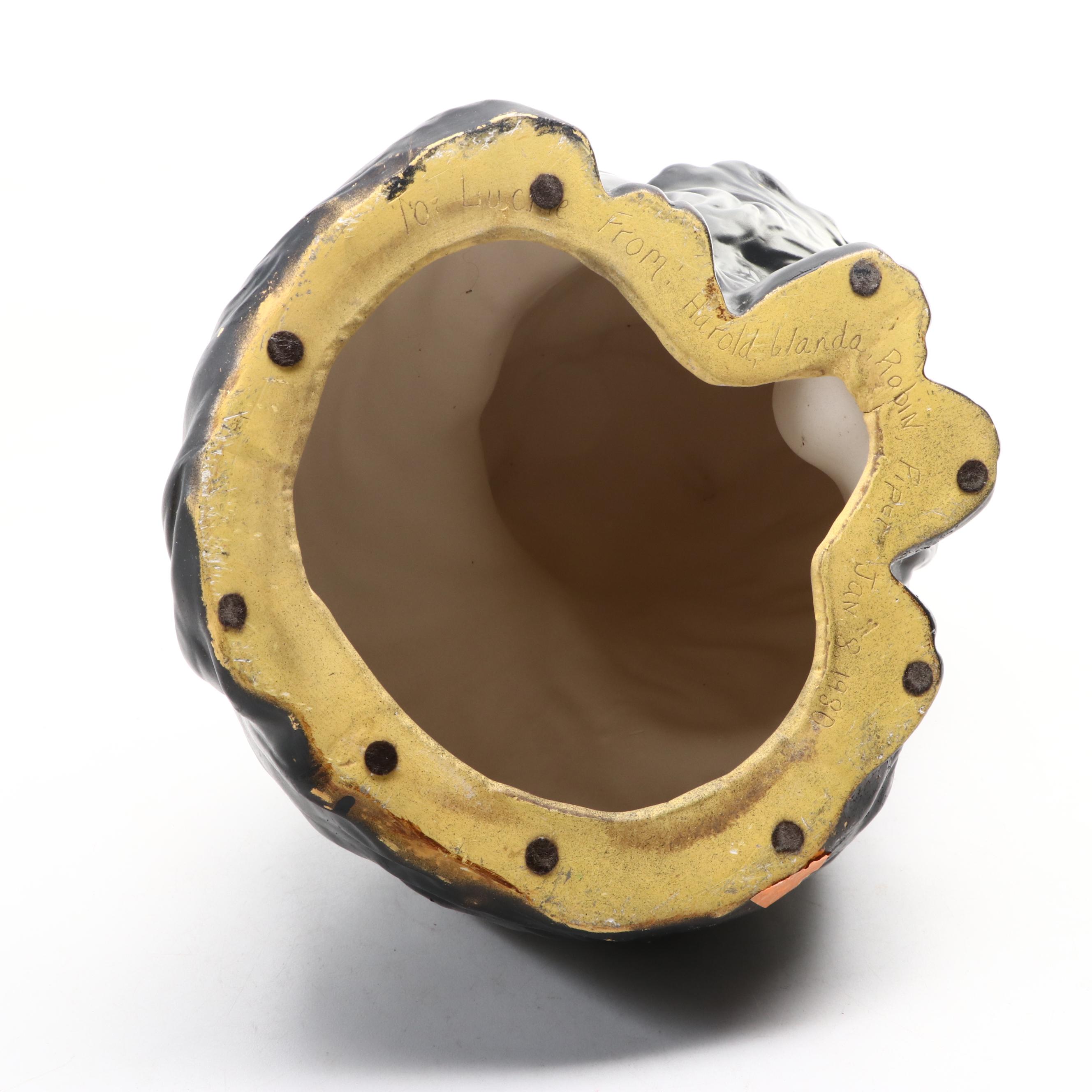 Hand-Painted Ceramic Black Cat Figure, Mid to Late 20th Century