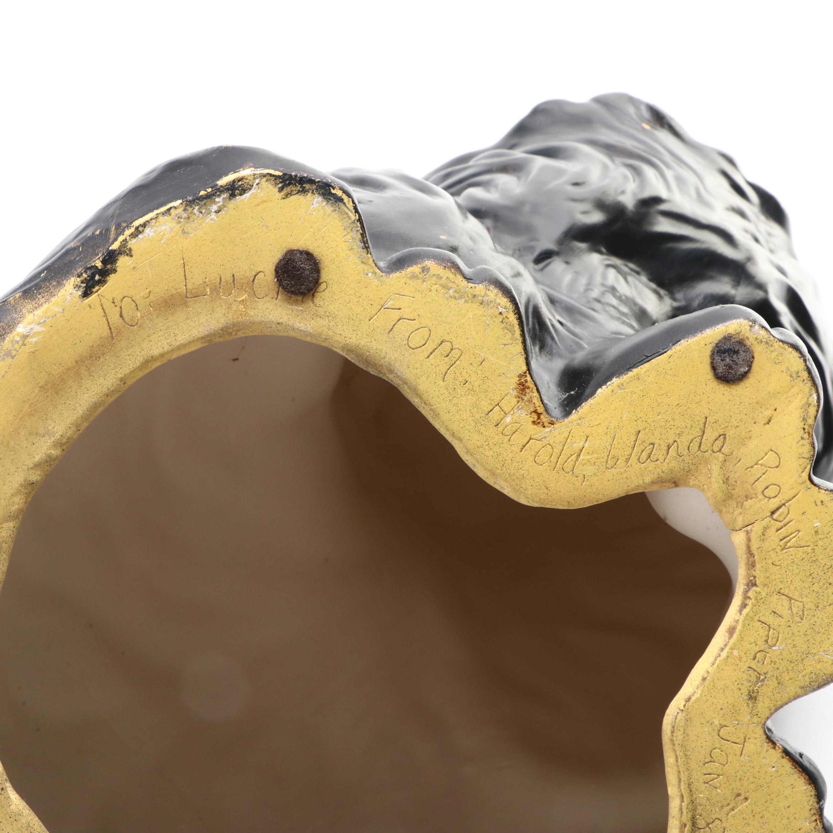 Hand-Painted Ceramic Black Cat Figure, Mid to Late 20th Century