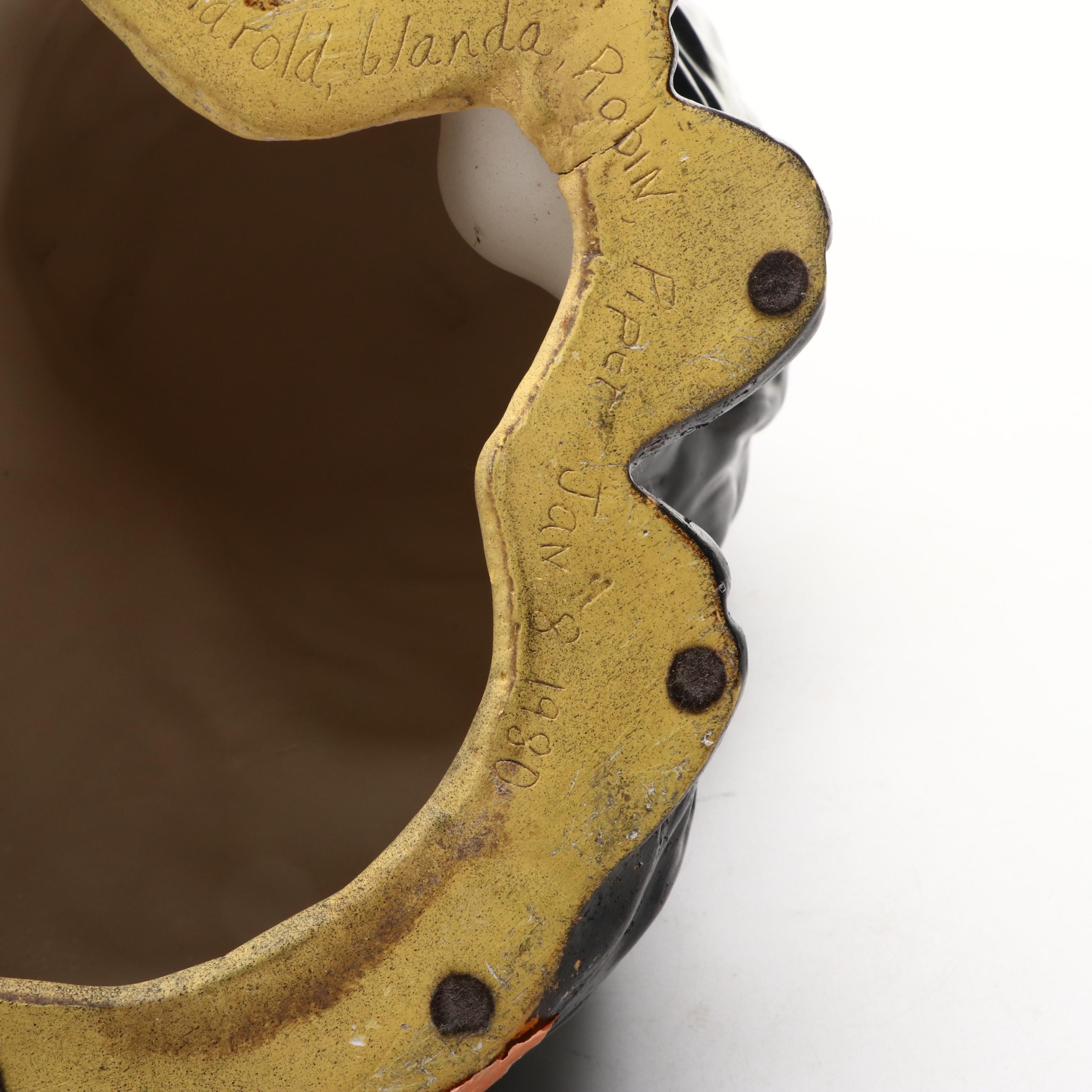 Hand-Painted Ceramic Black Cat Figure, Mid to Late 20th Century