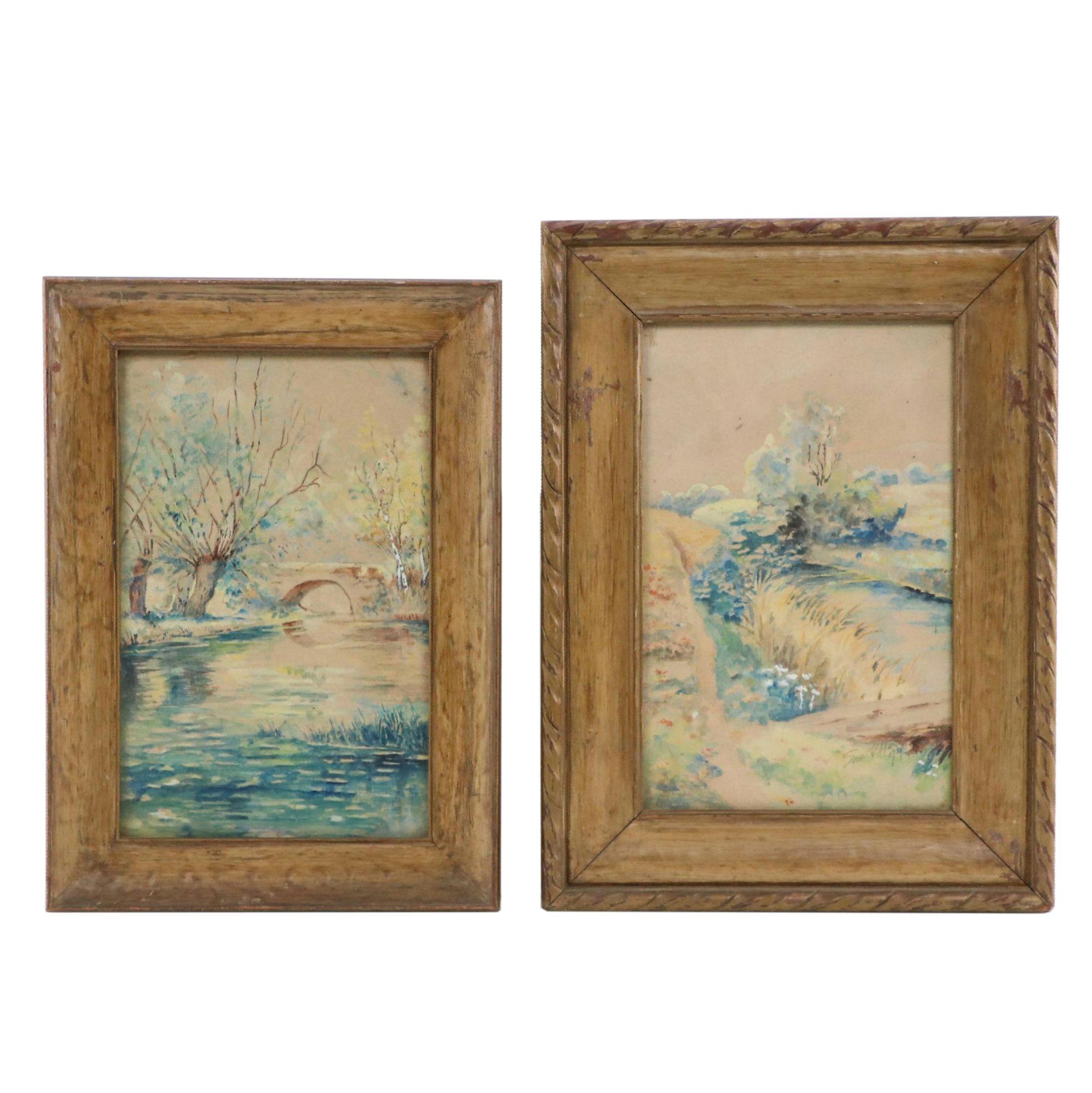 Aquatic Landscape Watercolor Paintings, Circa 1940