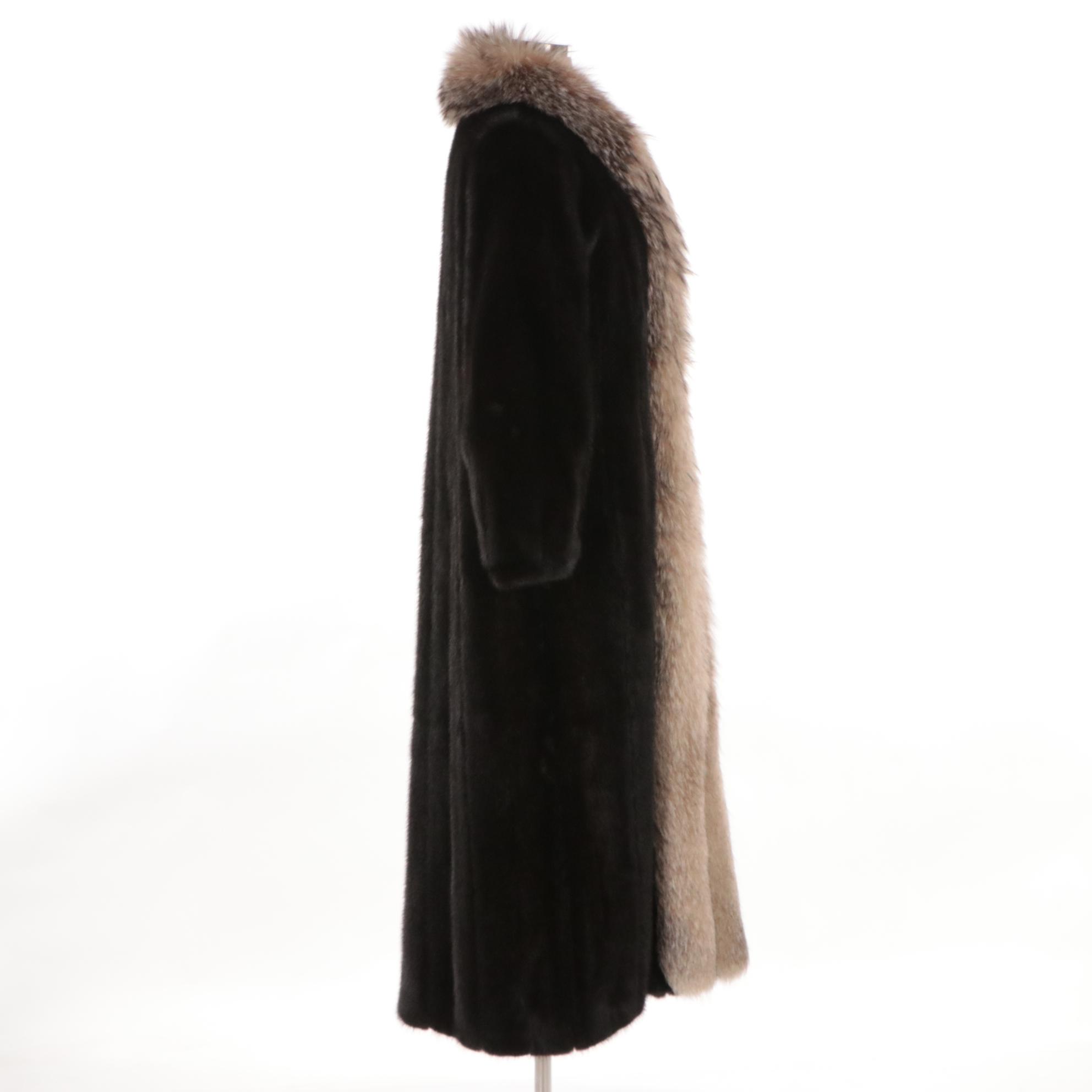 Mink Fur Coat with Red Fox Fur Trim