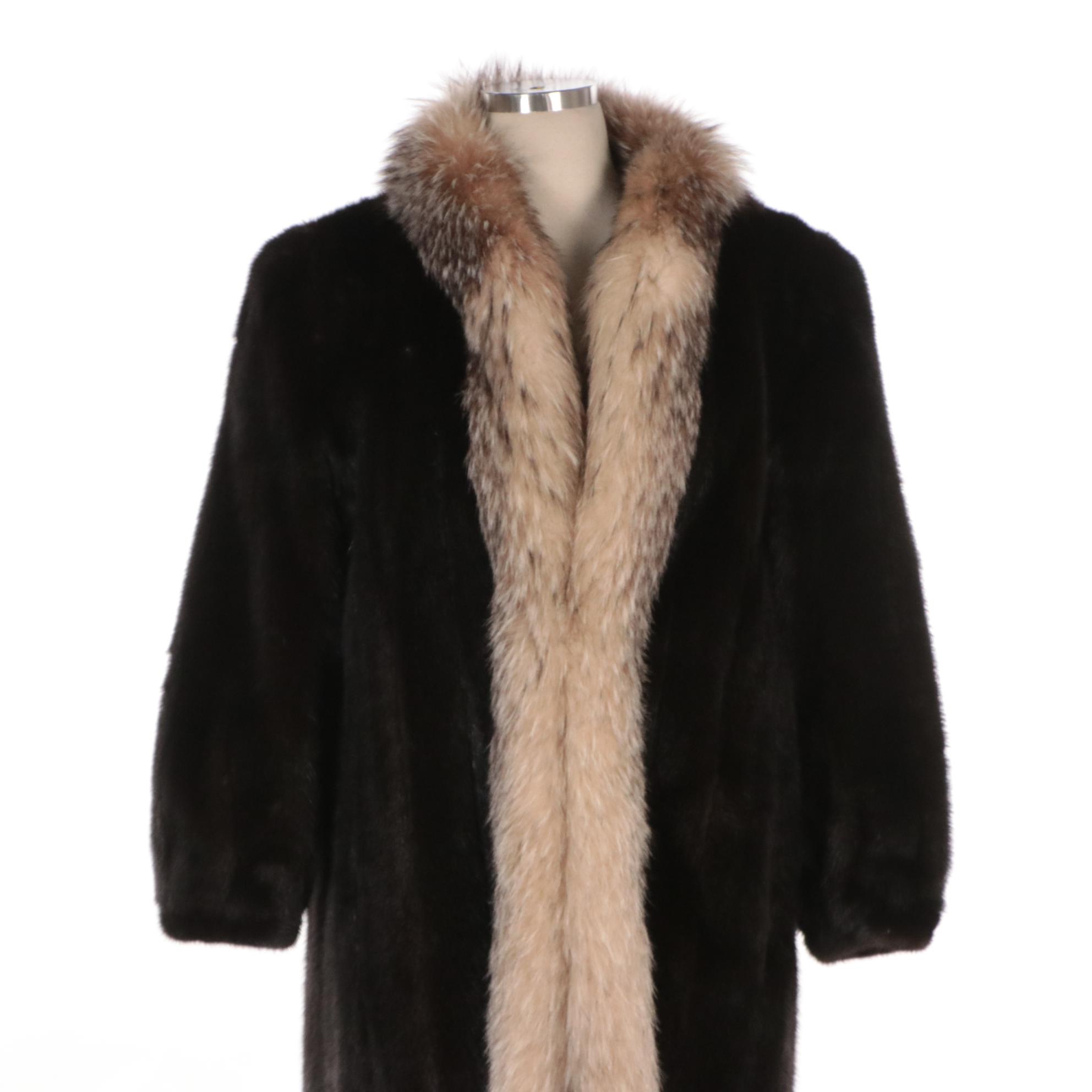 Mink Fur Coat with Red Fox Fur Trim