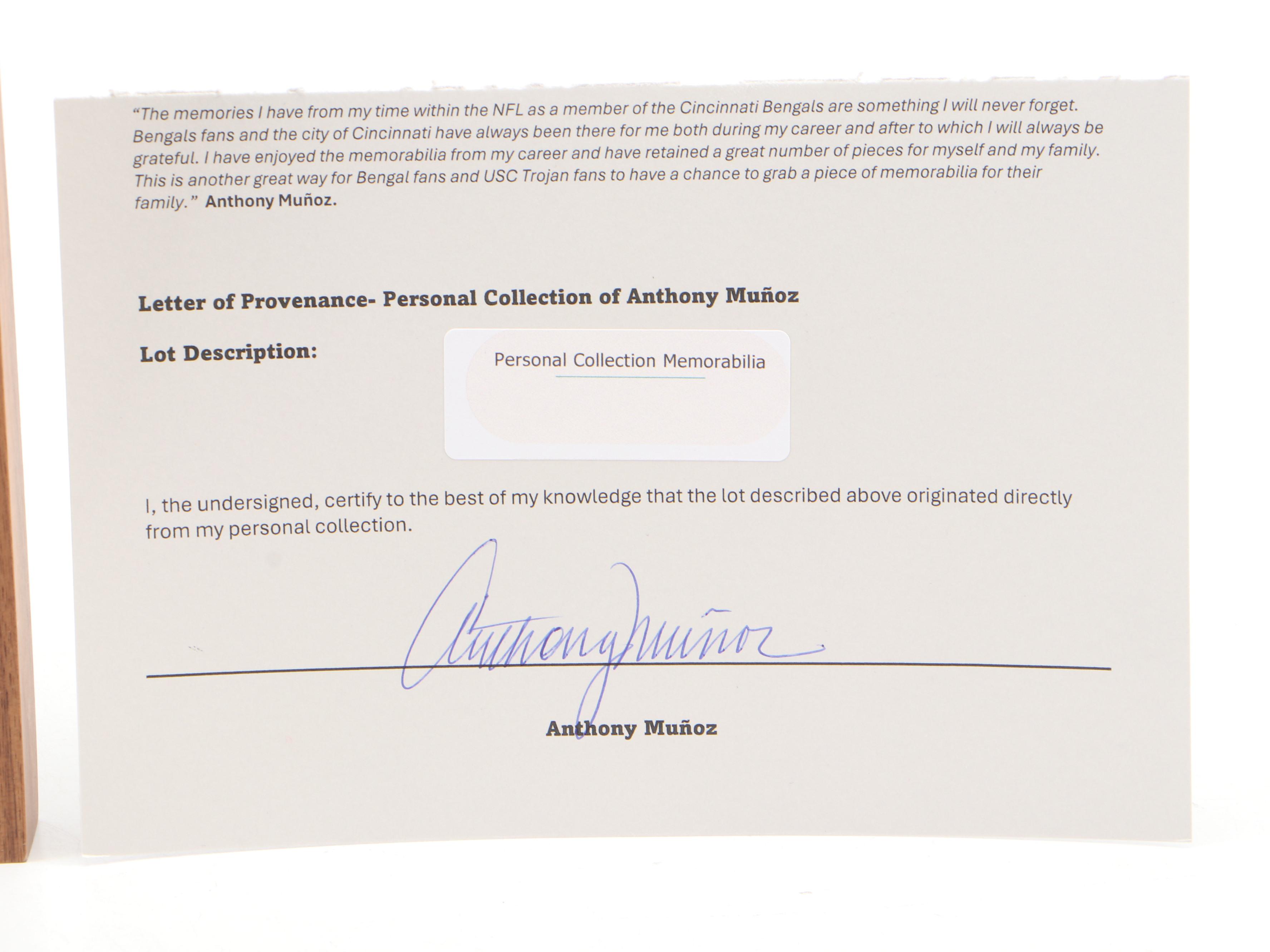 Anthony Muñoz 1989 AFC Offensive Lineman of the Year Award Plaque